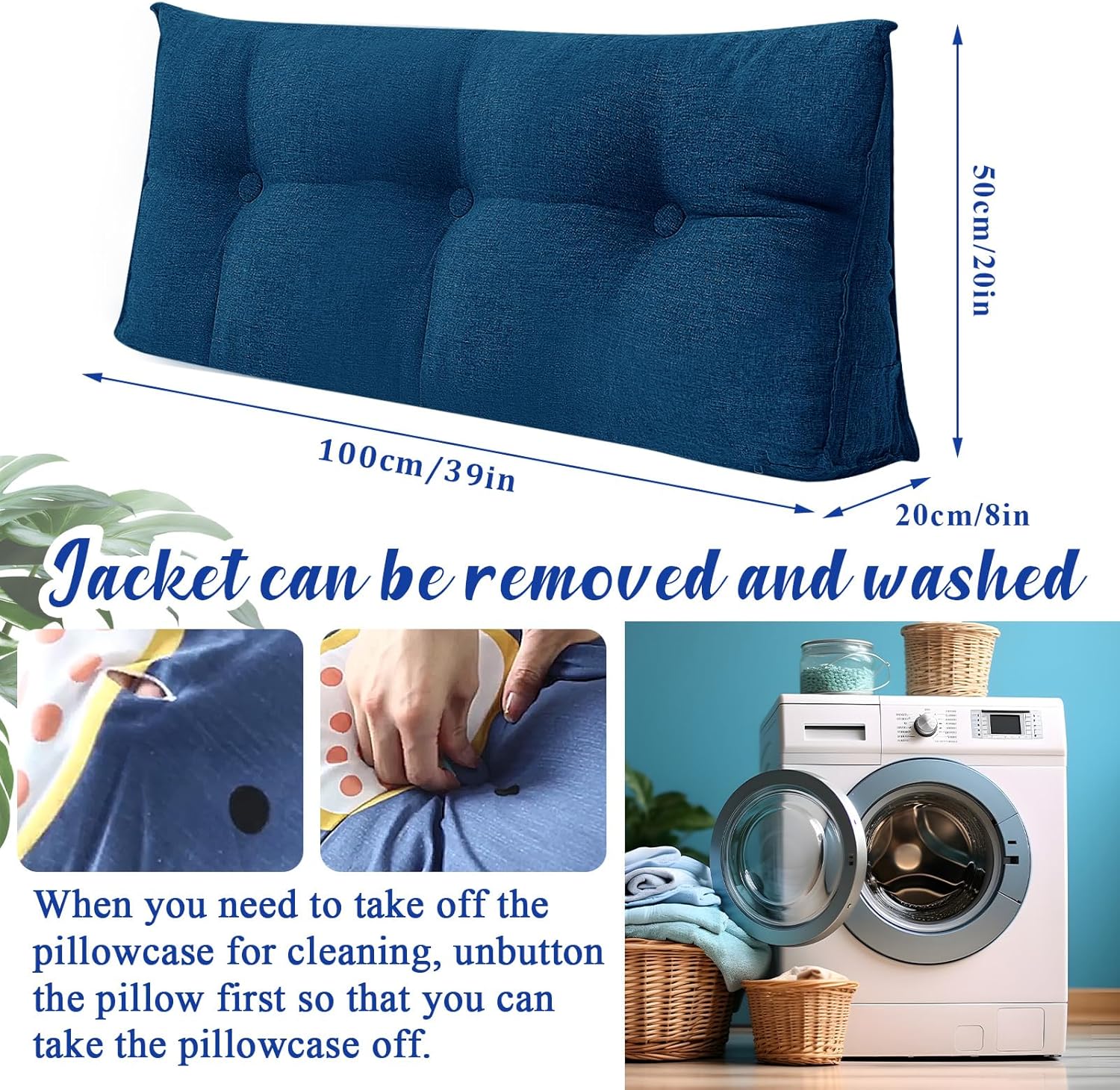 Wenqik Wedge Pillow with Removable Cover Blue