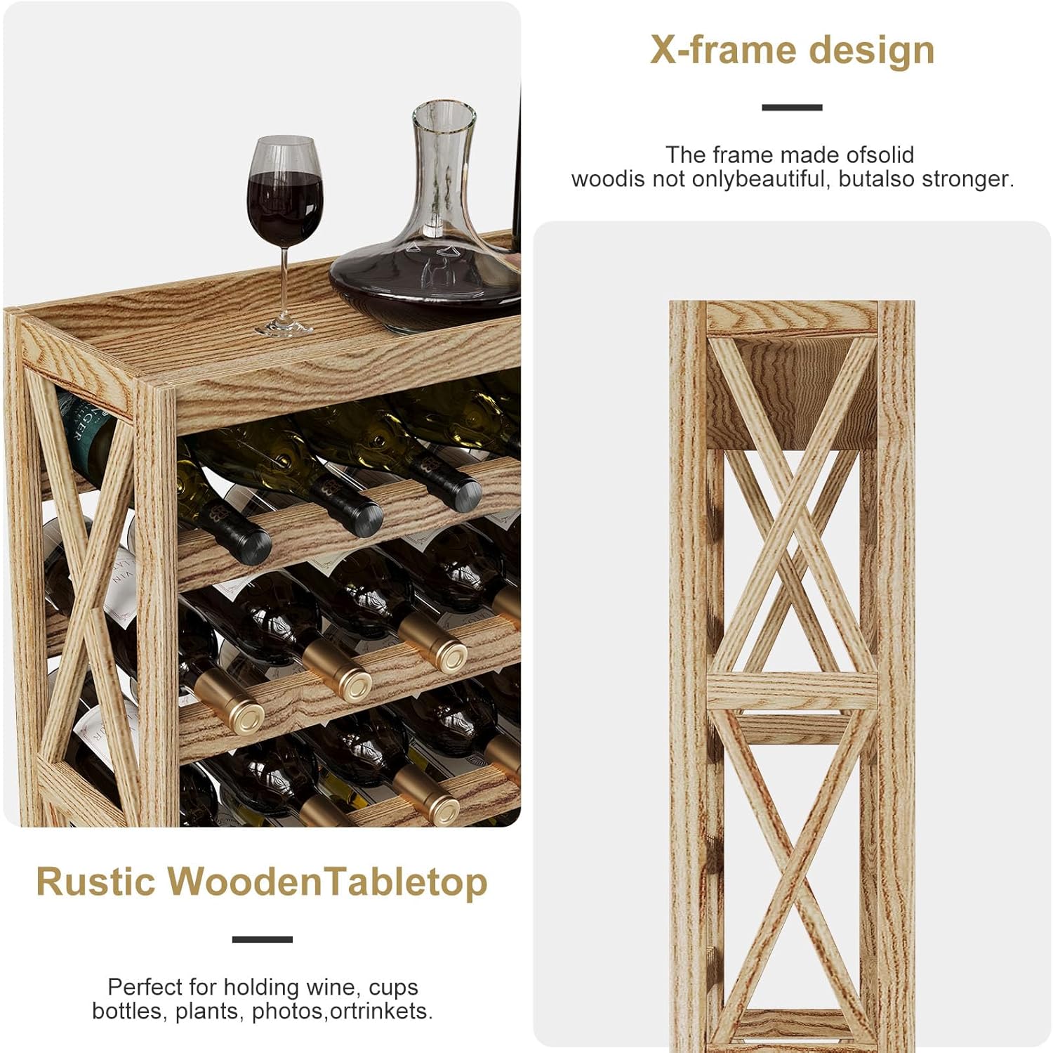 Real Wood 8-Tier Wine Rack for Home and Kitchen
