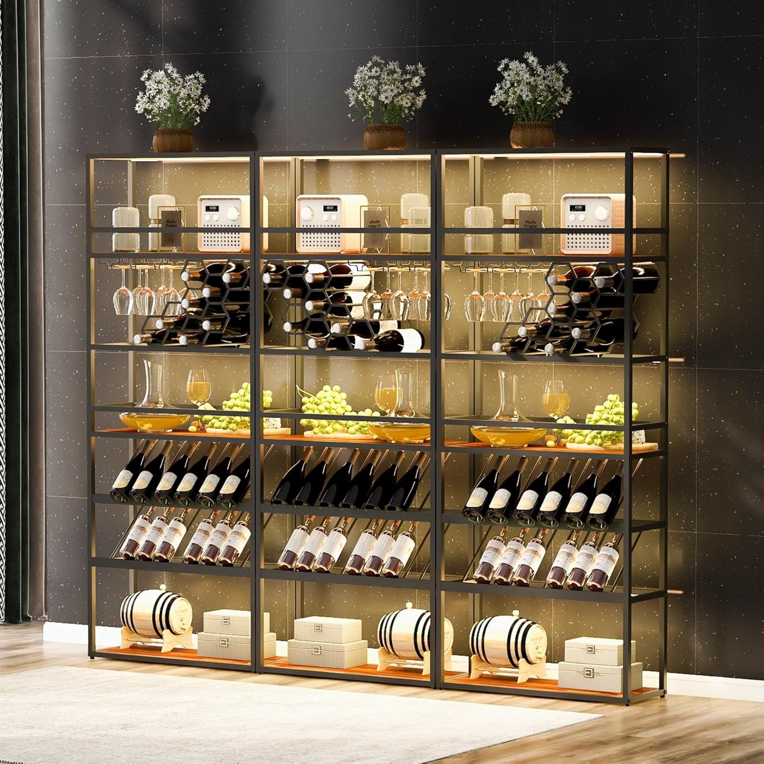 High Bar Wine Rack with LED Light 7-Layer Storage