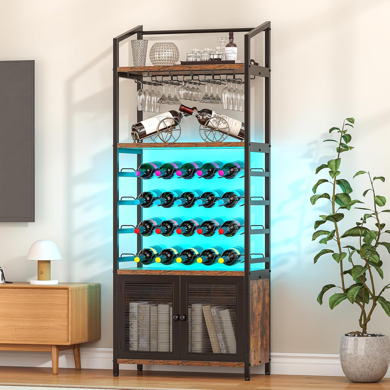 CBBPET 4-Tier Freestanding Wine Cabinet with LED Light
