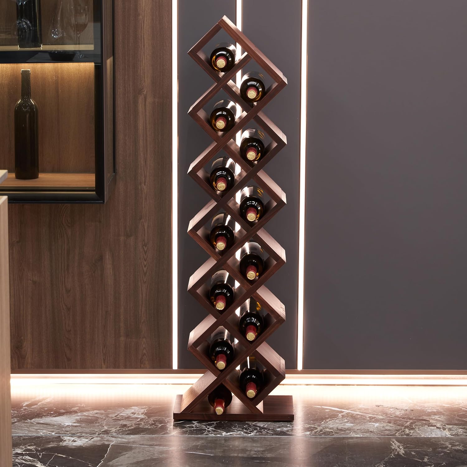 Rpuzonier Freestanding Wine Rack 12 Bottles Walnut Design