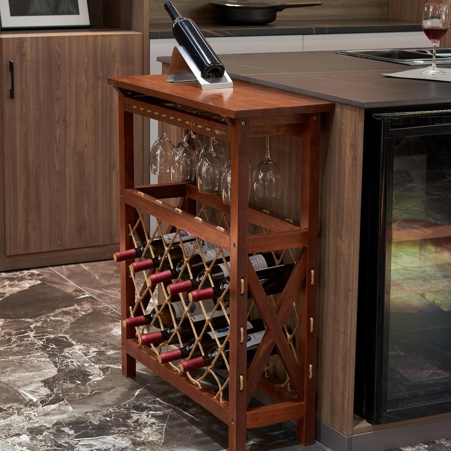 Rpuzonier Freestanding Wine Rack with Glass Holder
