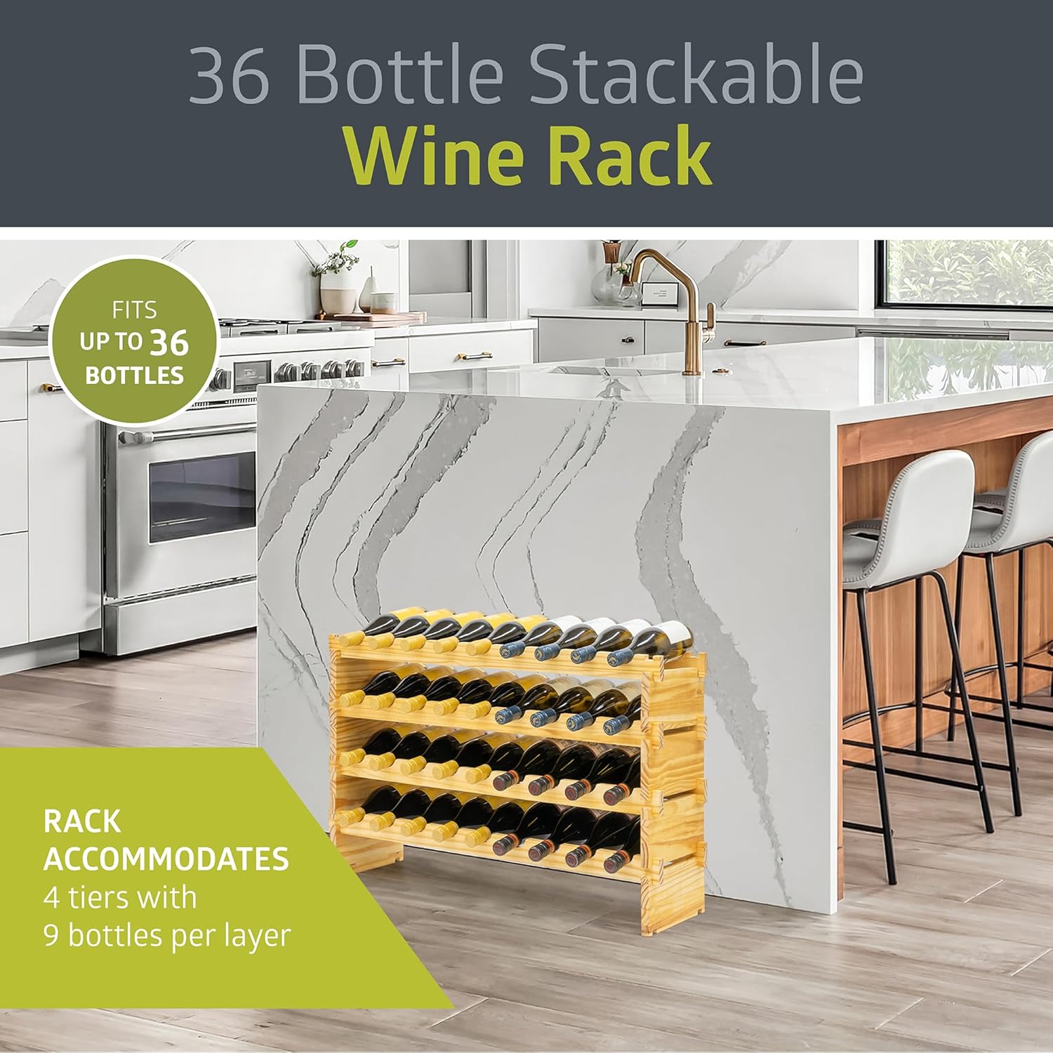 Pearington 36 Bottle Stackable Wine Rack with 4 Tiers
