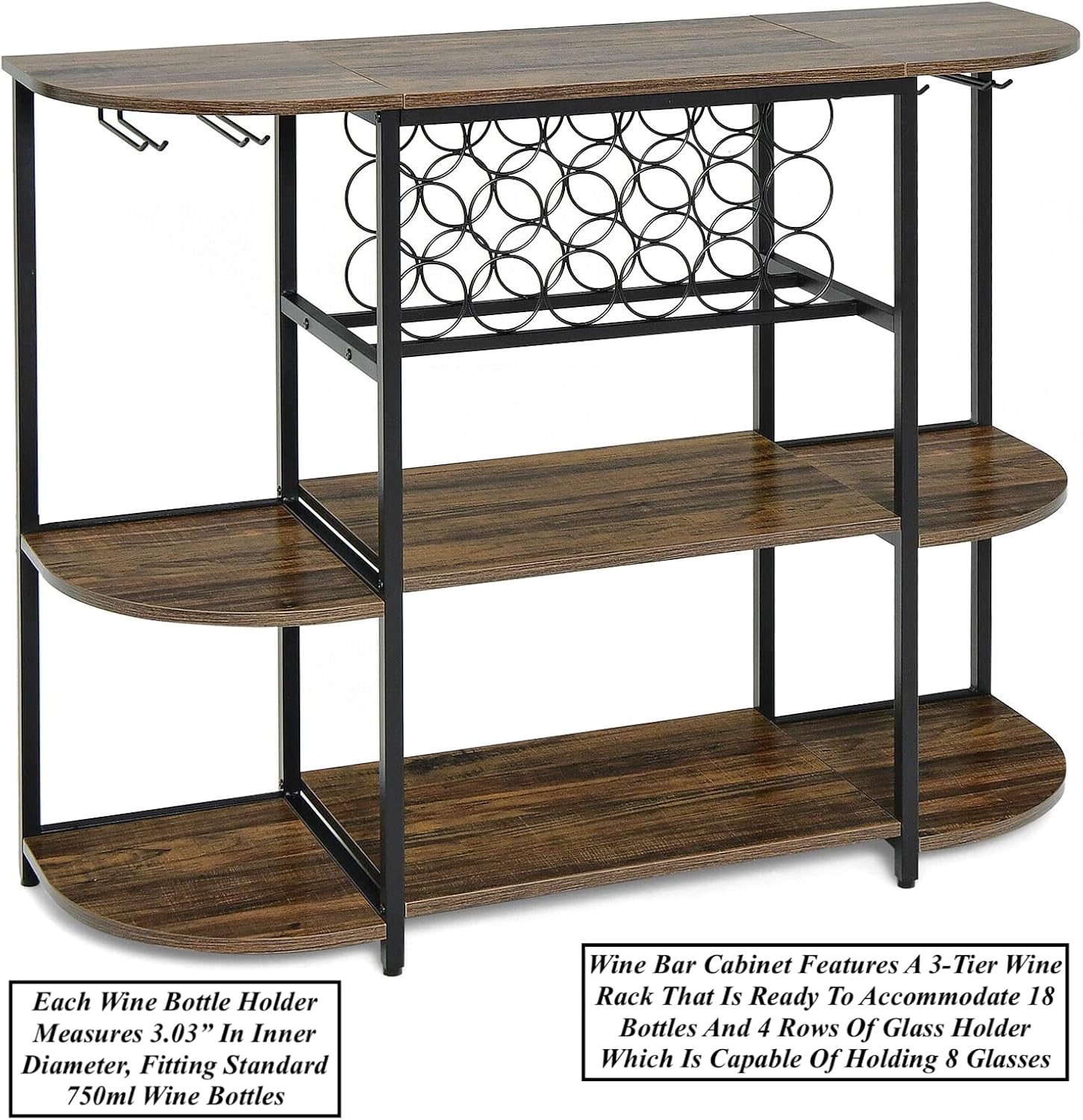 Freestanding 3 Tier Wine Rack with 4 Rows Glass Holder