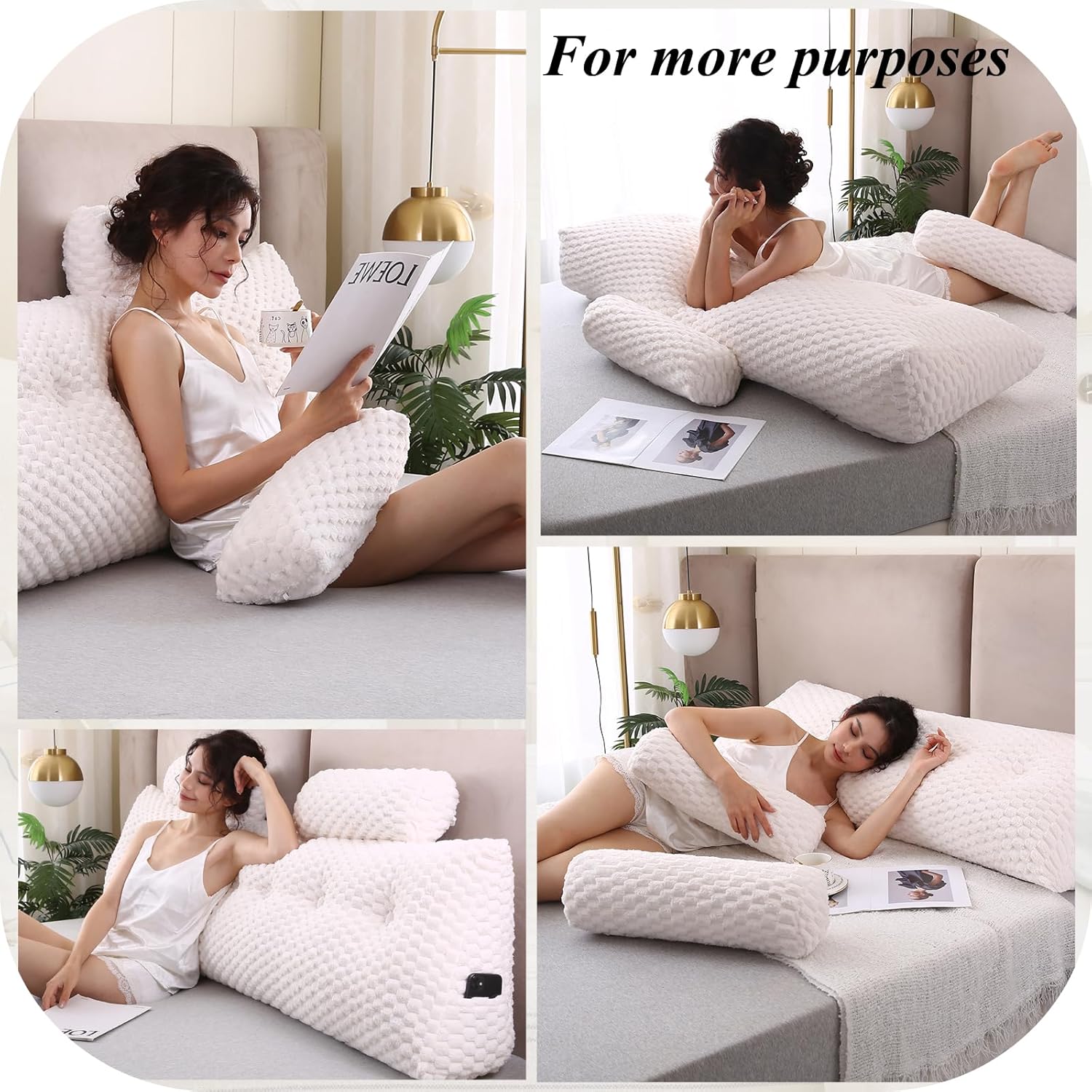 Gpround Wedge Headboard Pillow Set with 2 Roll Pillows