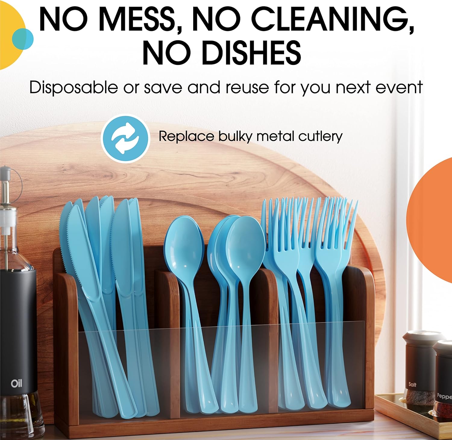 Light Blue Plastic Forks 100 Pcs Disposable Cutlery Set