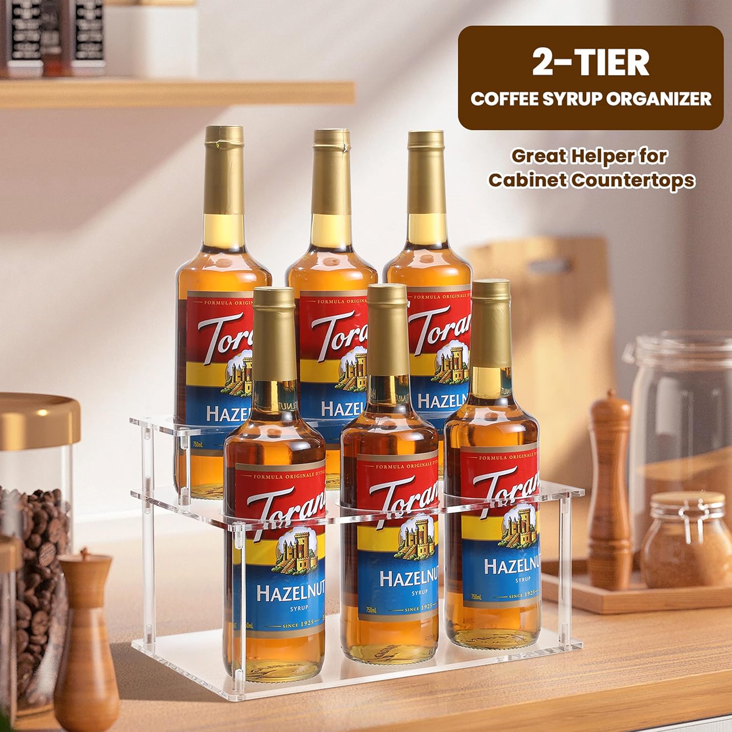 Baosia Acrylic Syrup Rack for 6 Bottles Coffee Bar Organizer