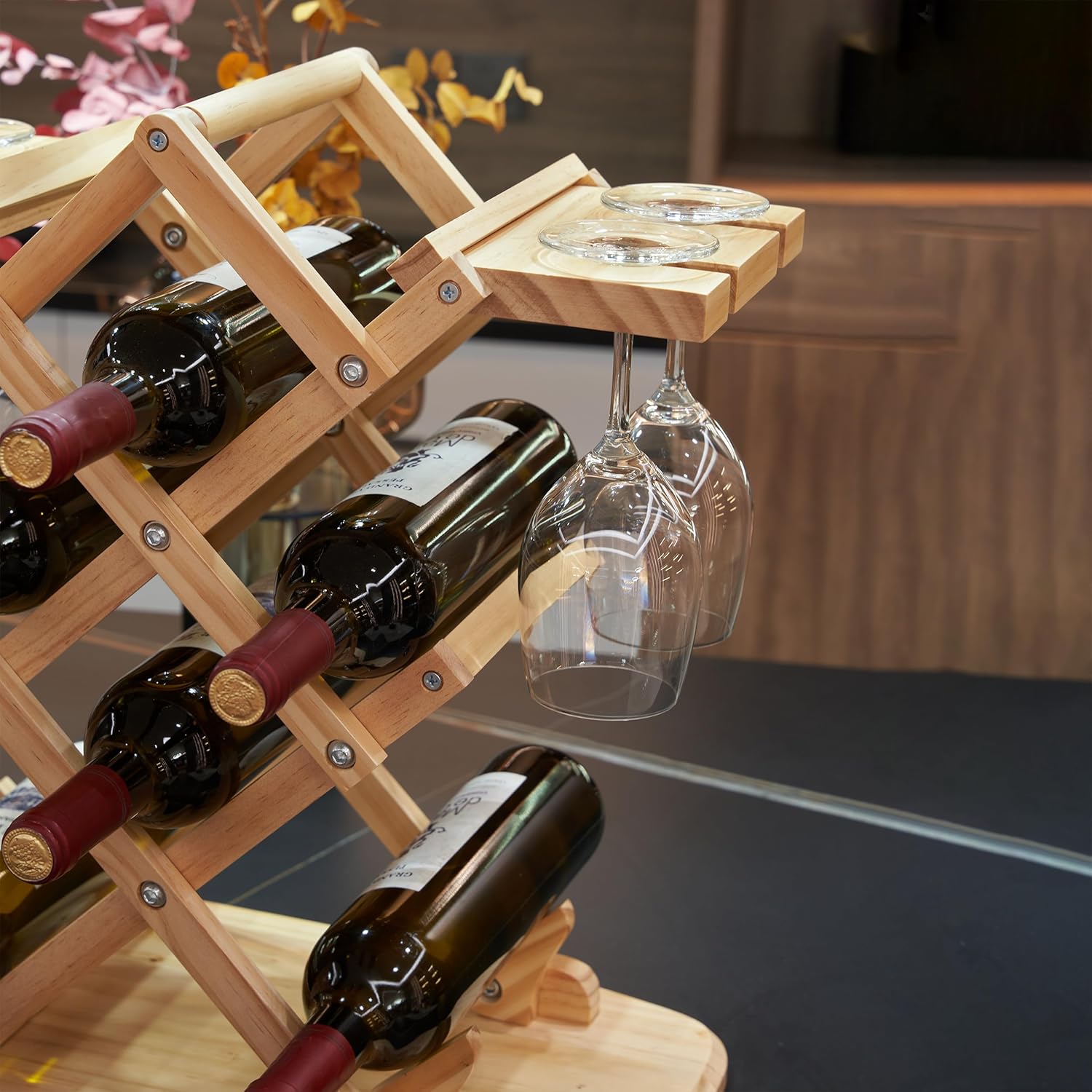 Solid Wood Wine Rack with 6 Bottle Capacity