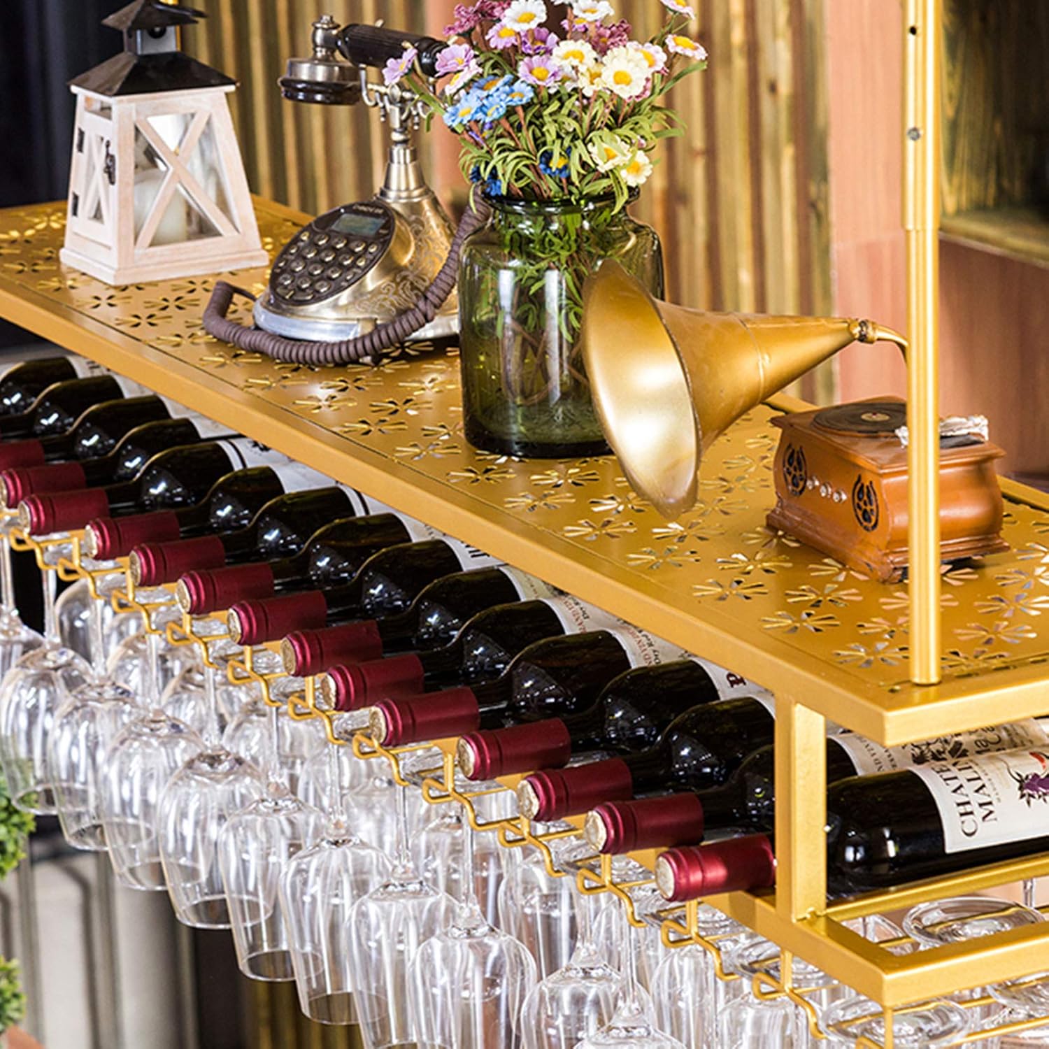 Wall-Mounted Wine Rack with Adjustable Height and Width 100cm