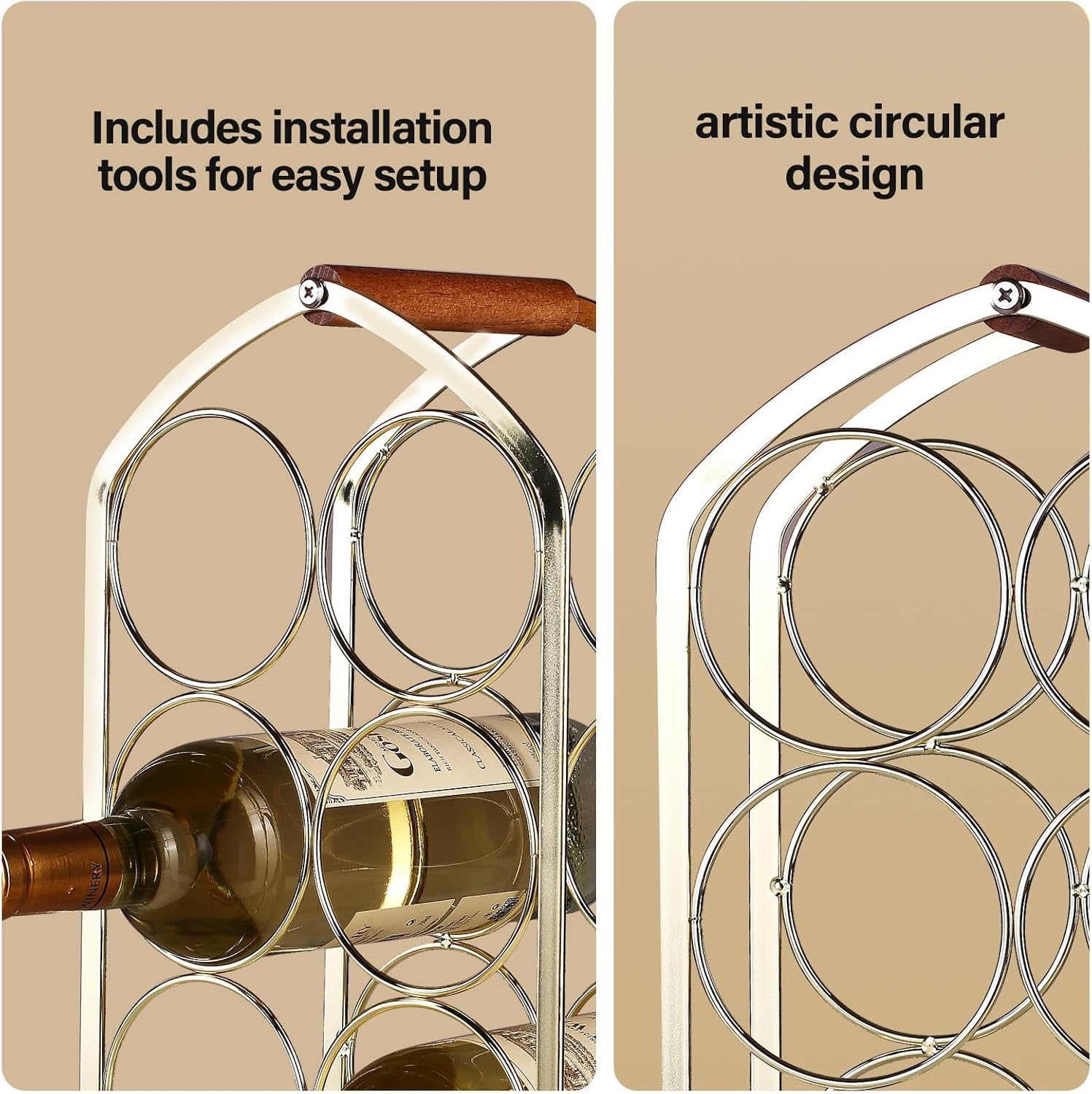 Drincarier 6 Bottle Countertop Wine Rack - Gold Metal 3 Tier Storage Stand