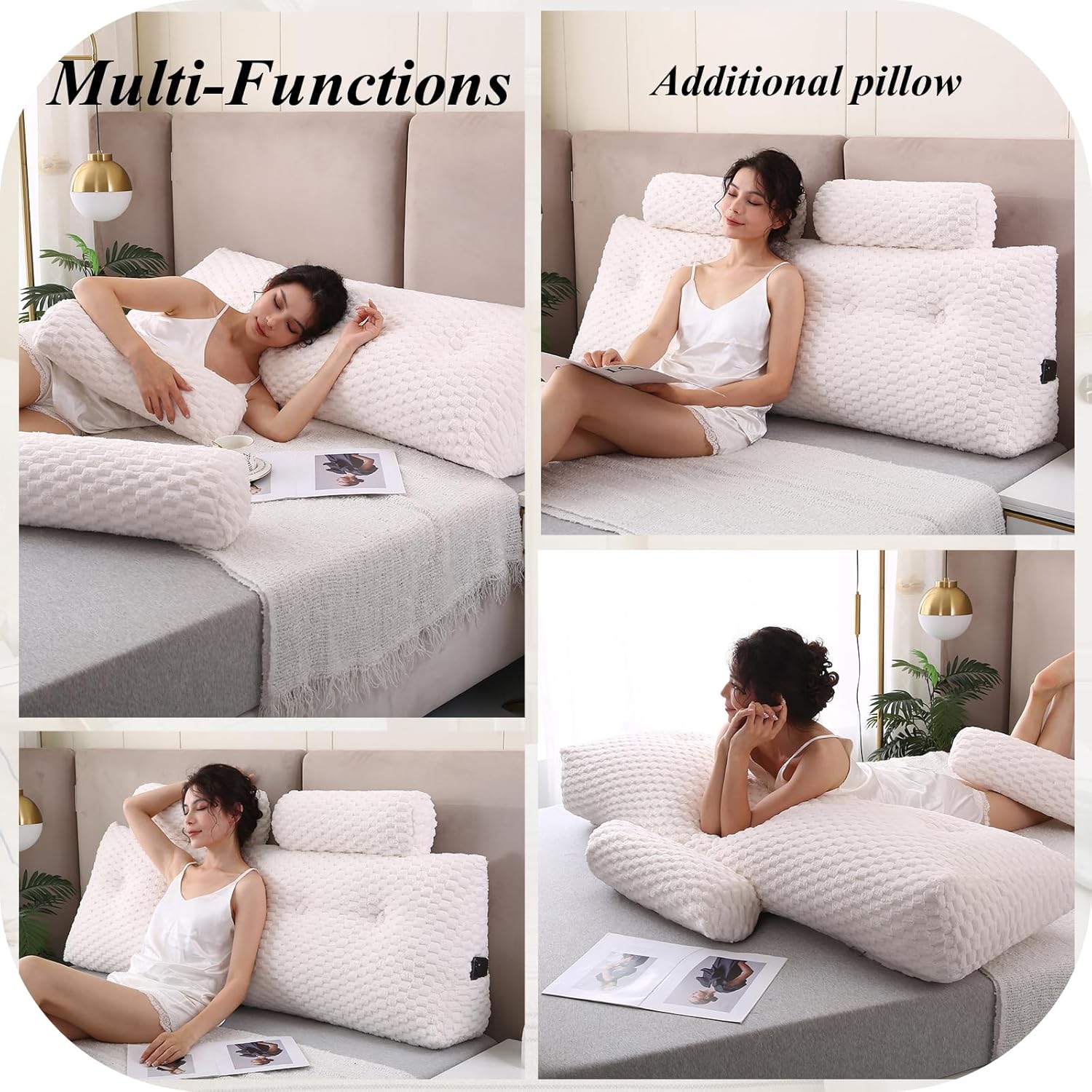 Gpround Wedge Headboard Pillow Set with 2 Roll Pillows