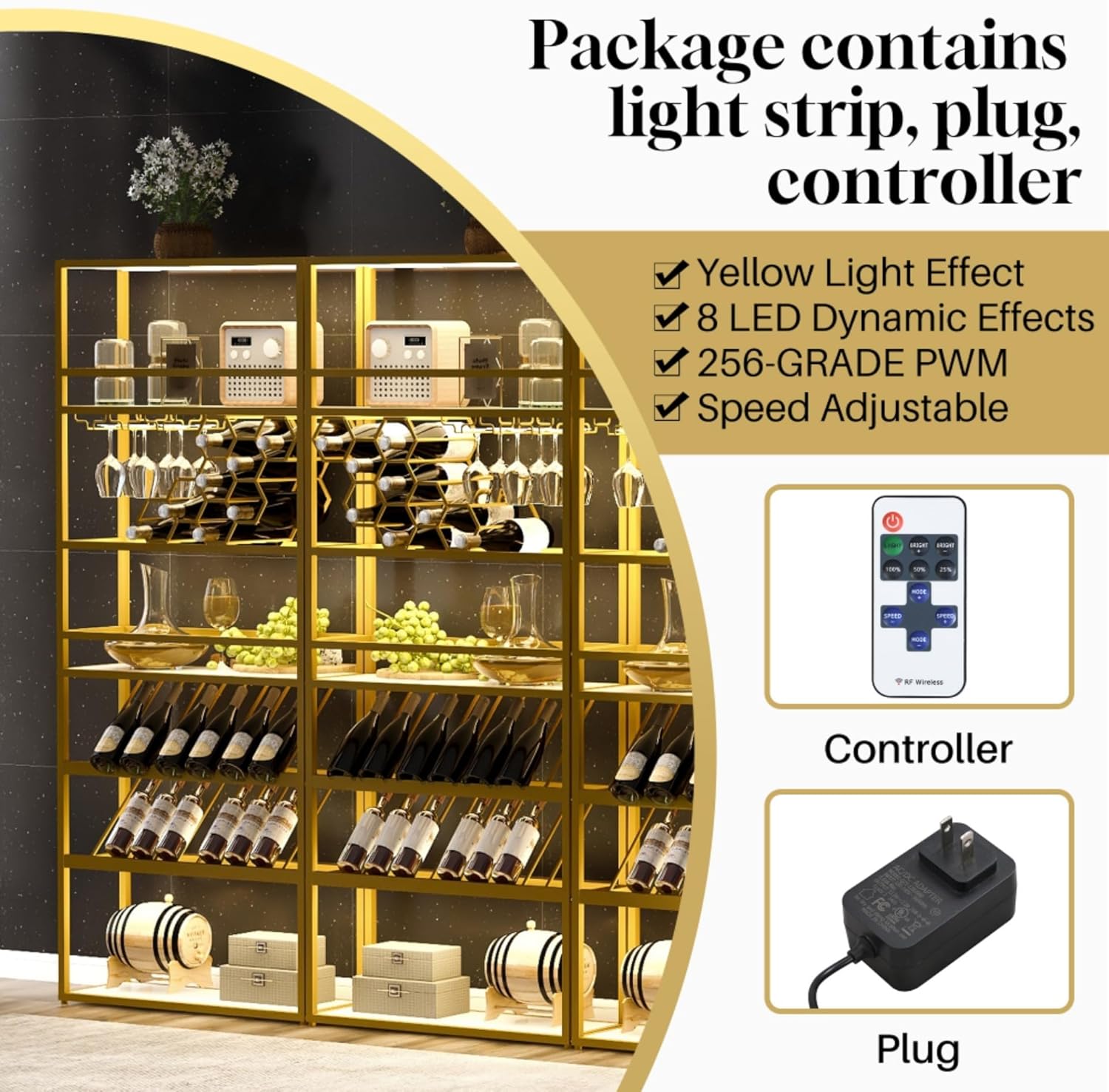 AiStarlink 7-Layer Wine Rack with LED Light and Glass Display 1