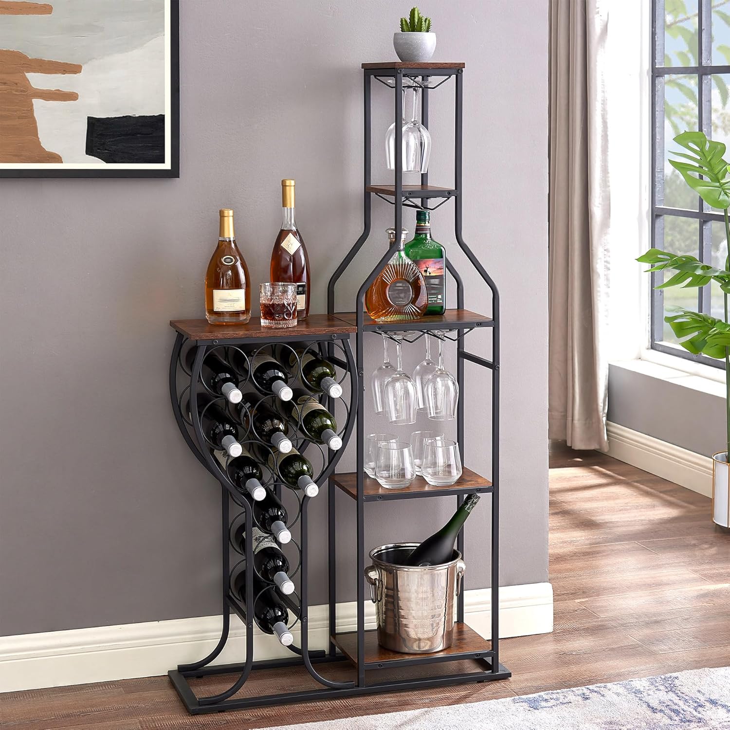 Yibigox 5-Tier Freestanding Wine Rack with Glass Holder