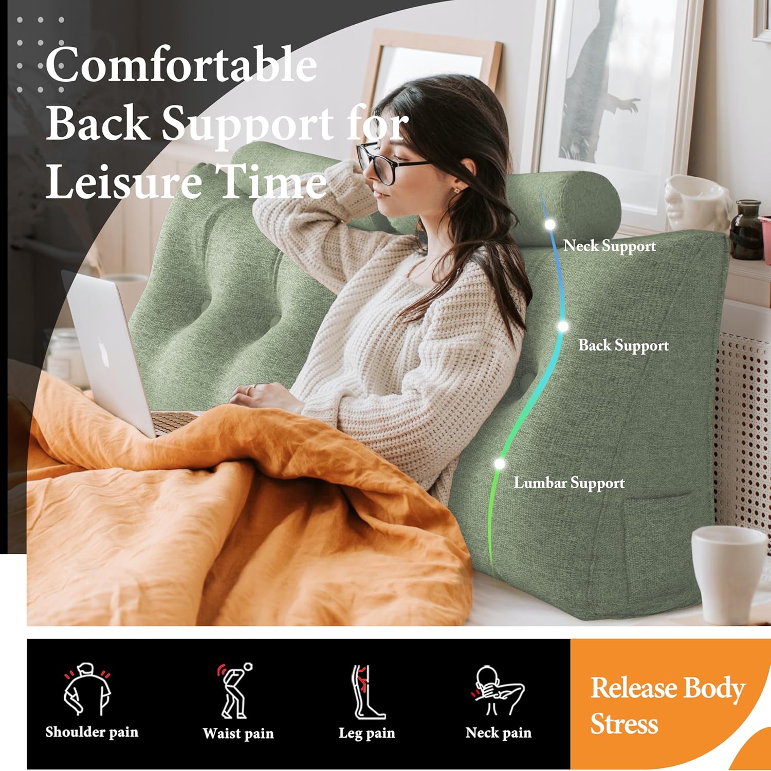 Thicken Headboard Pillow with Bolster for Bed Reading and TV Watching