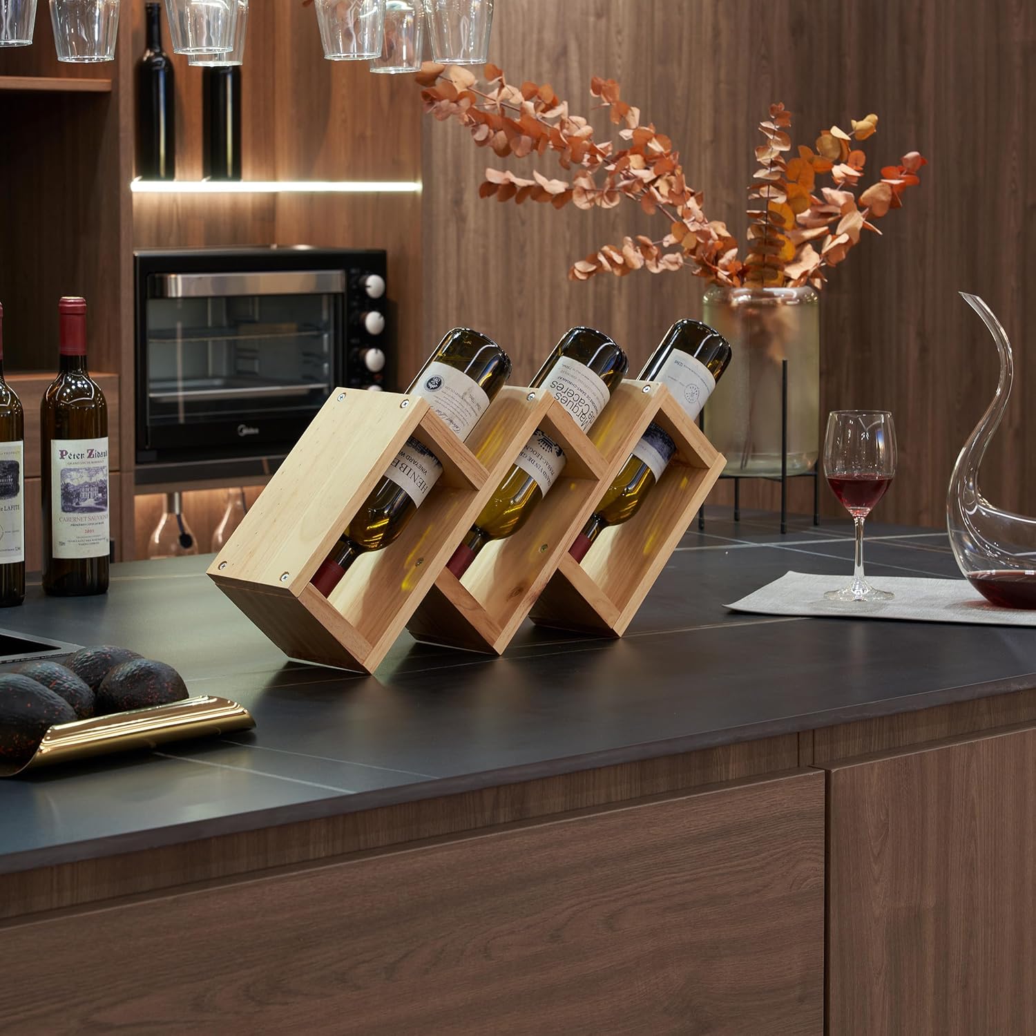 3 Bottle Pine Wood Wine Rack for Home Use