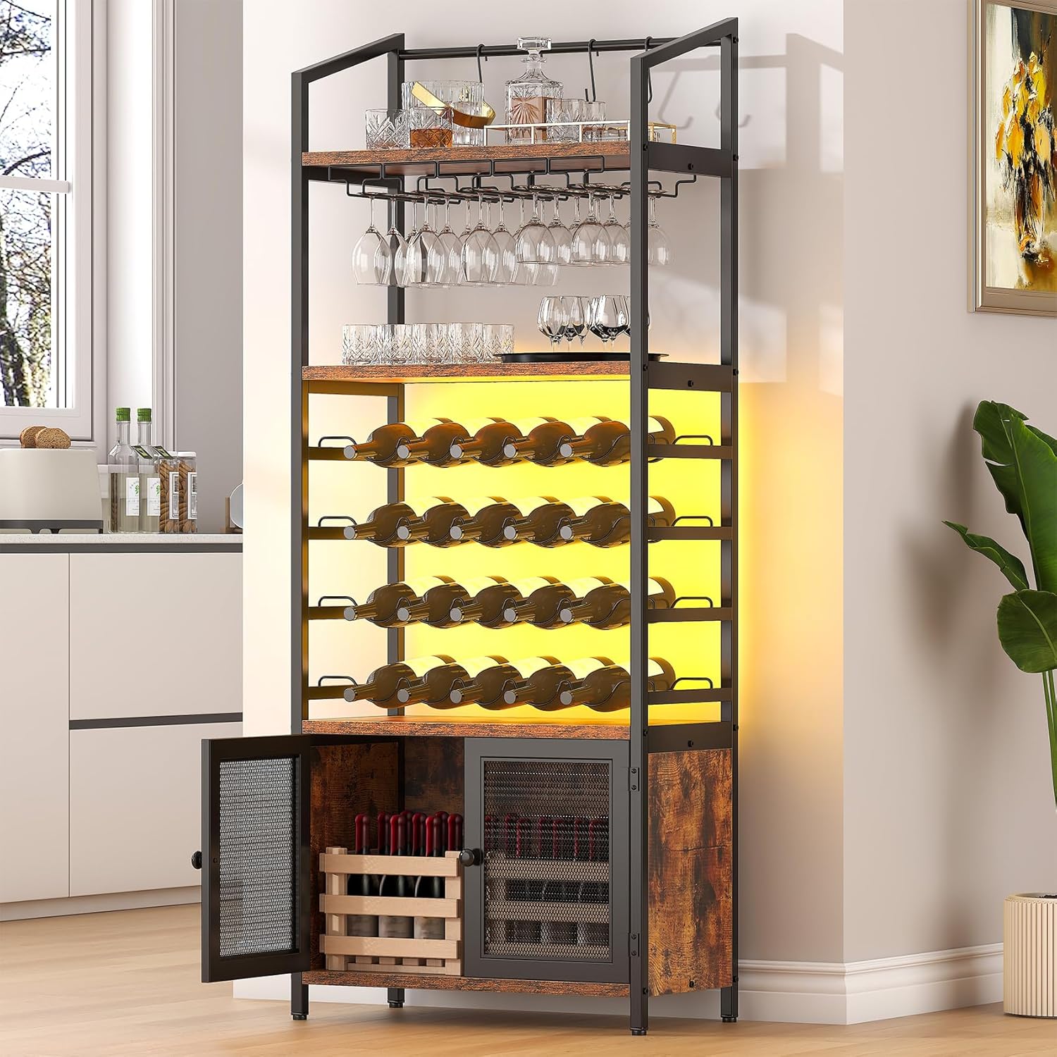 CBBPET 4-Tier Freestanding Wine Cabinet with LED Light