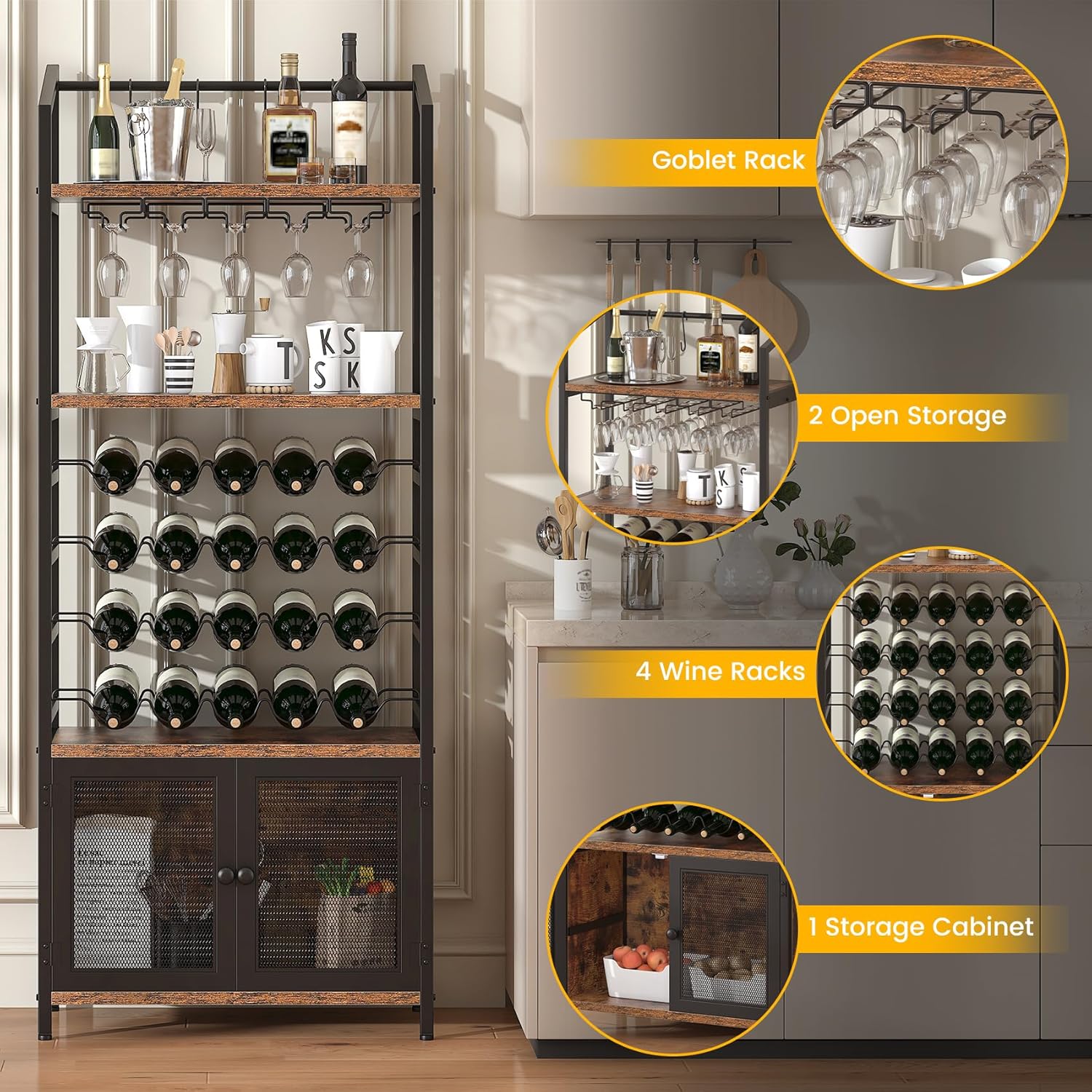 CBBPET 4-Tier Freestanding Wine Cabinet with LED Light