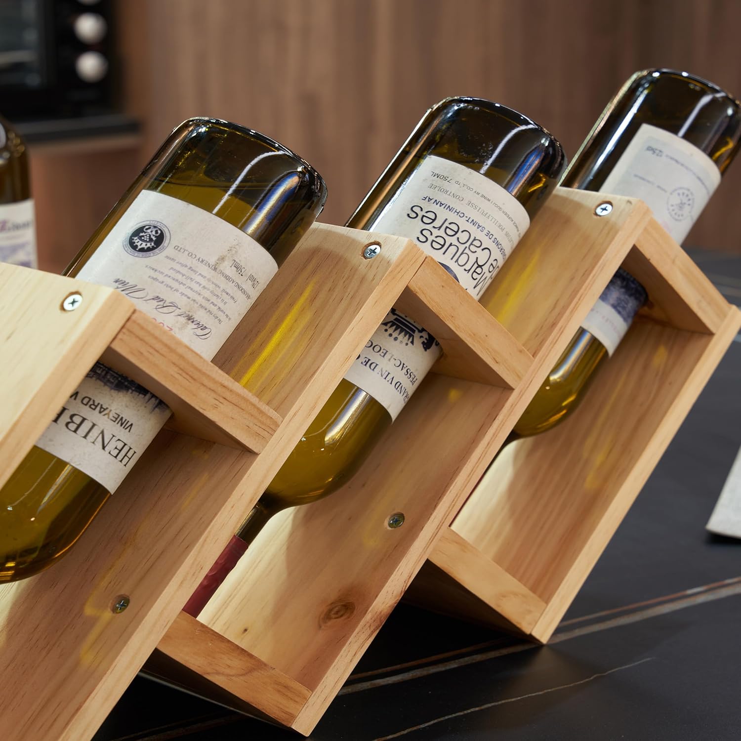 3 Bottle Pine Wood Wine Rack for Home Use