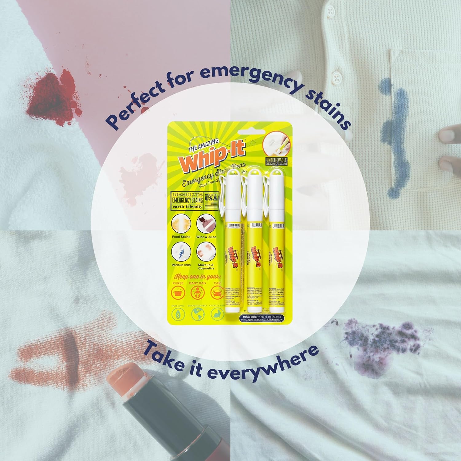 Whip-It Emergency Stain Removing Pens 3 Pack