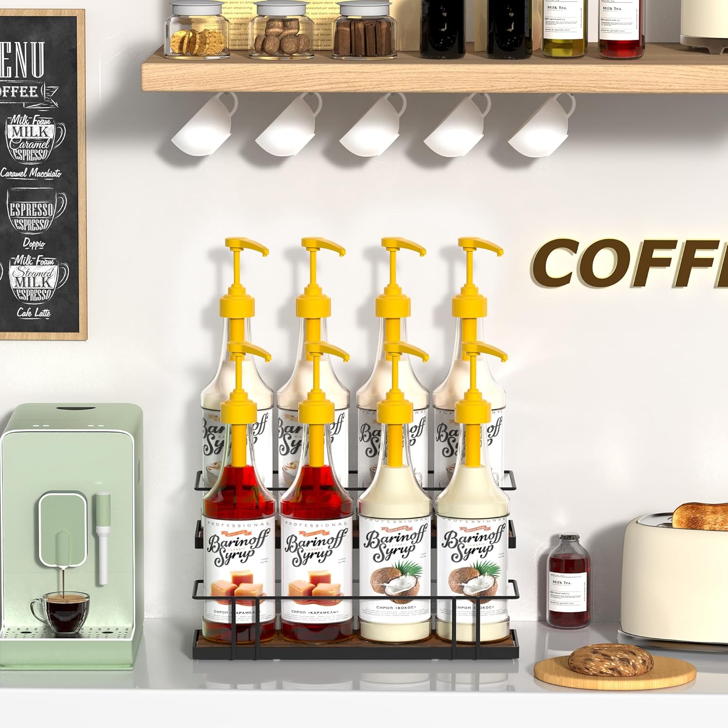 Alyoen 8-Bottle Coffee Syrup Rack Organizer