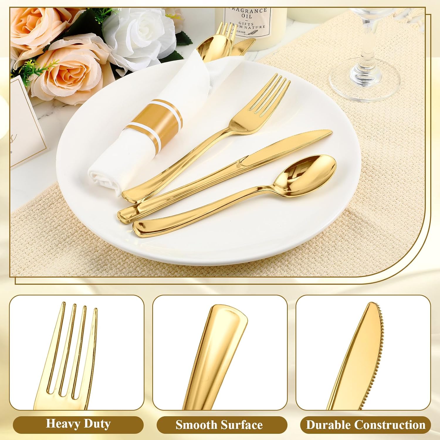 Mifoci 200 Pack Gold Plastic Cutlery Set