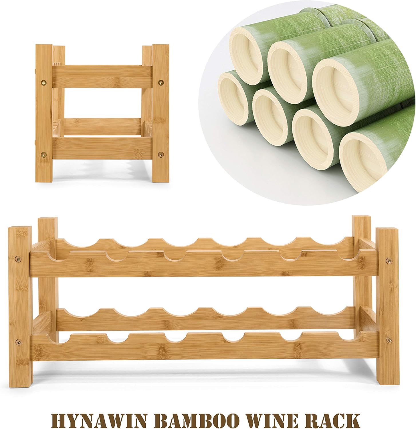 HYNAWIN 2 Tiers Bamboo Wine Rack Free Standing