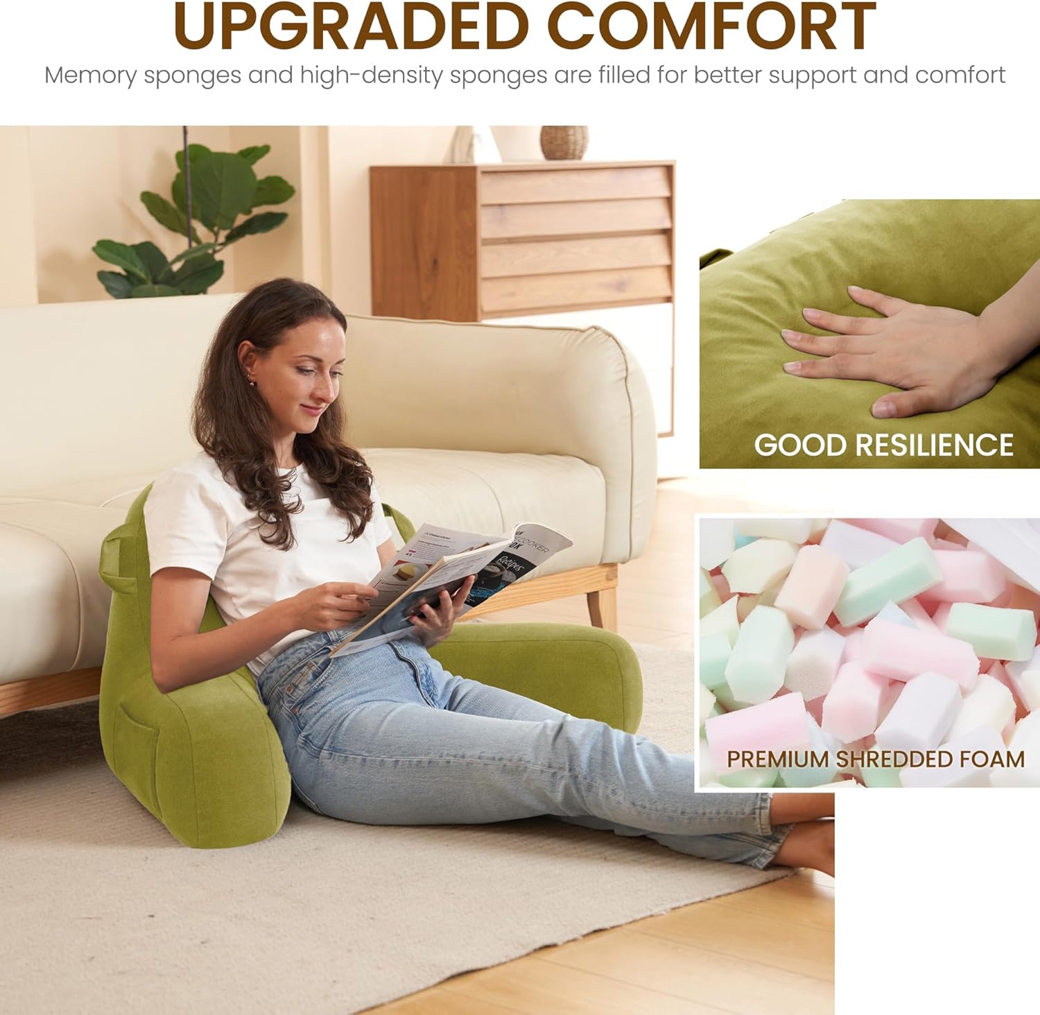 Unisakey Portable Reading Pillow with Pockets and Handles
