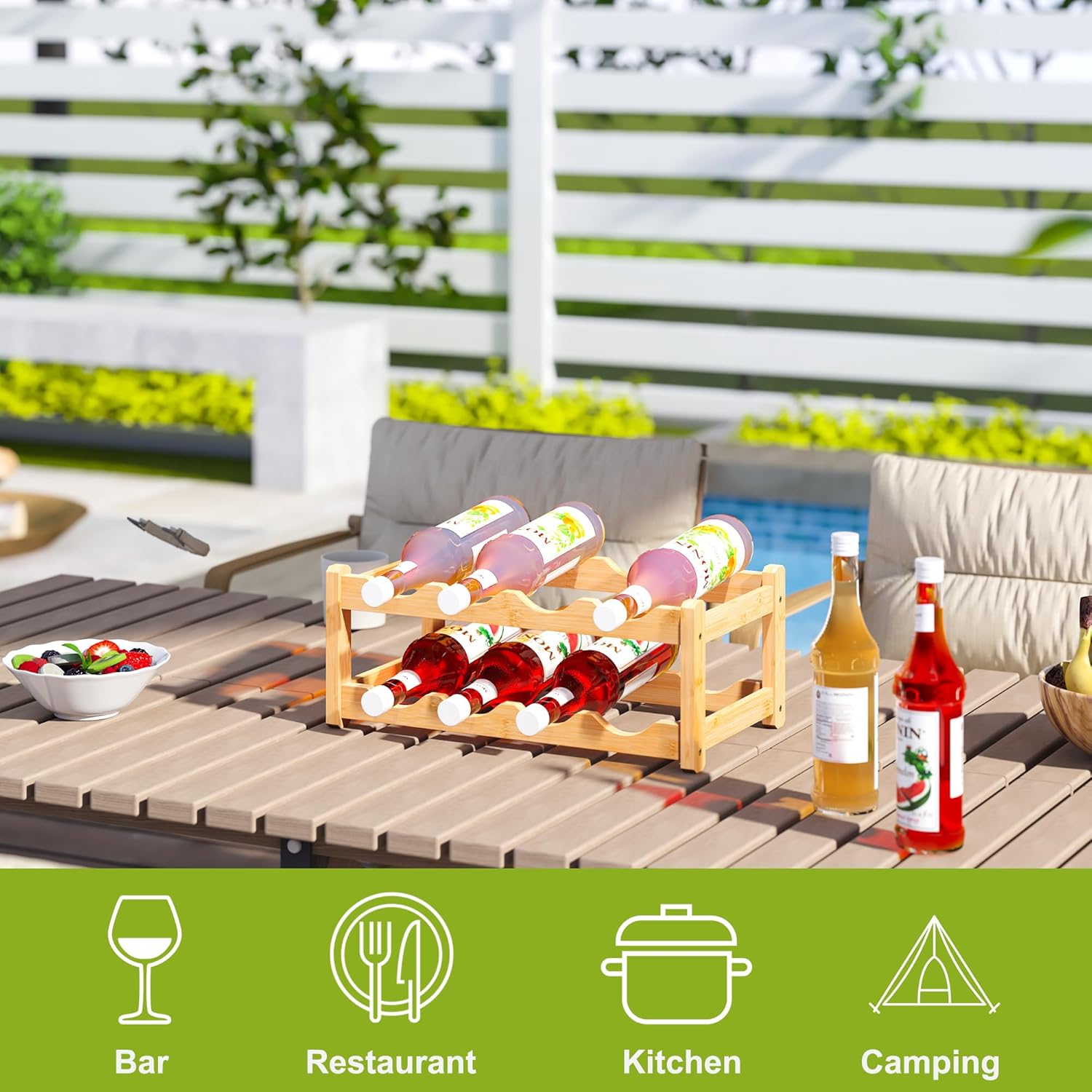 BMOSU Bamboo Wine Rack 2 Tiers Storage Cabinet