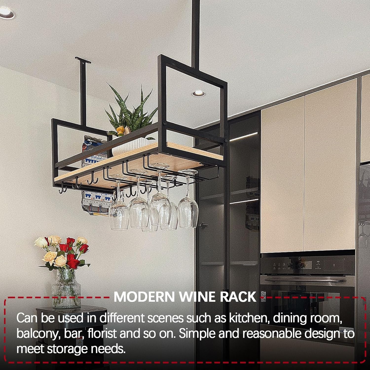 Ceiling Wine Glass Rack - Black Industrial Metal Holder