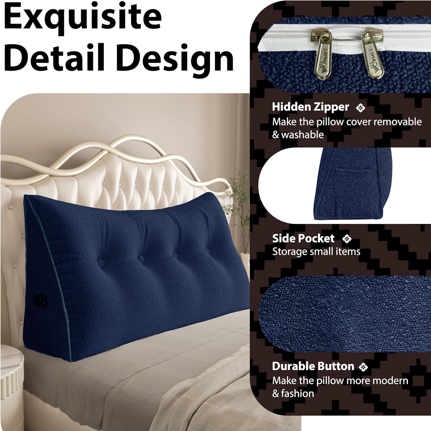 Triangle Reading Pillow XXL Velvet Deep Blue