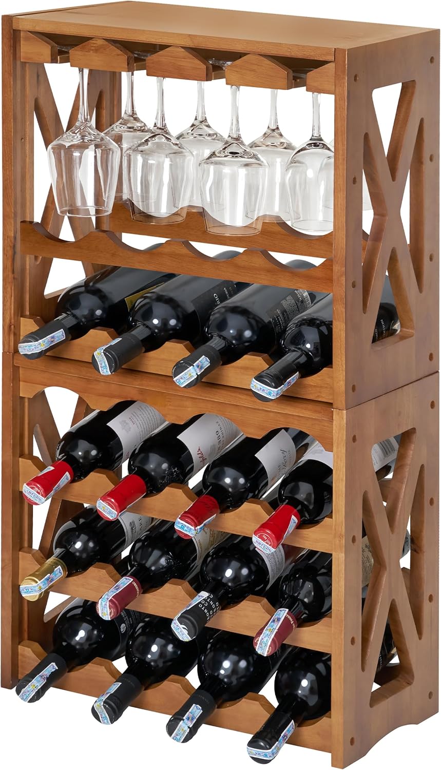 YCICI Wine Rack for 28 Bottles 12 Glasses