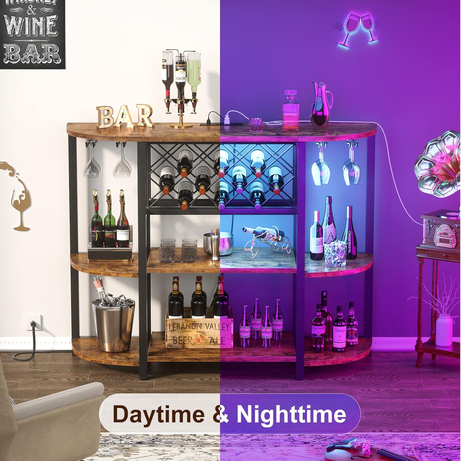 Unikito Freestanding Wine Rack Table with USB and LED Light