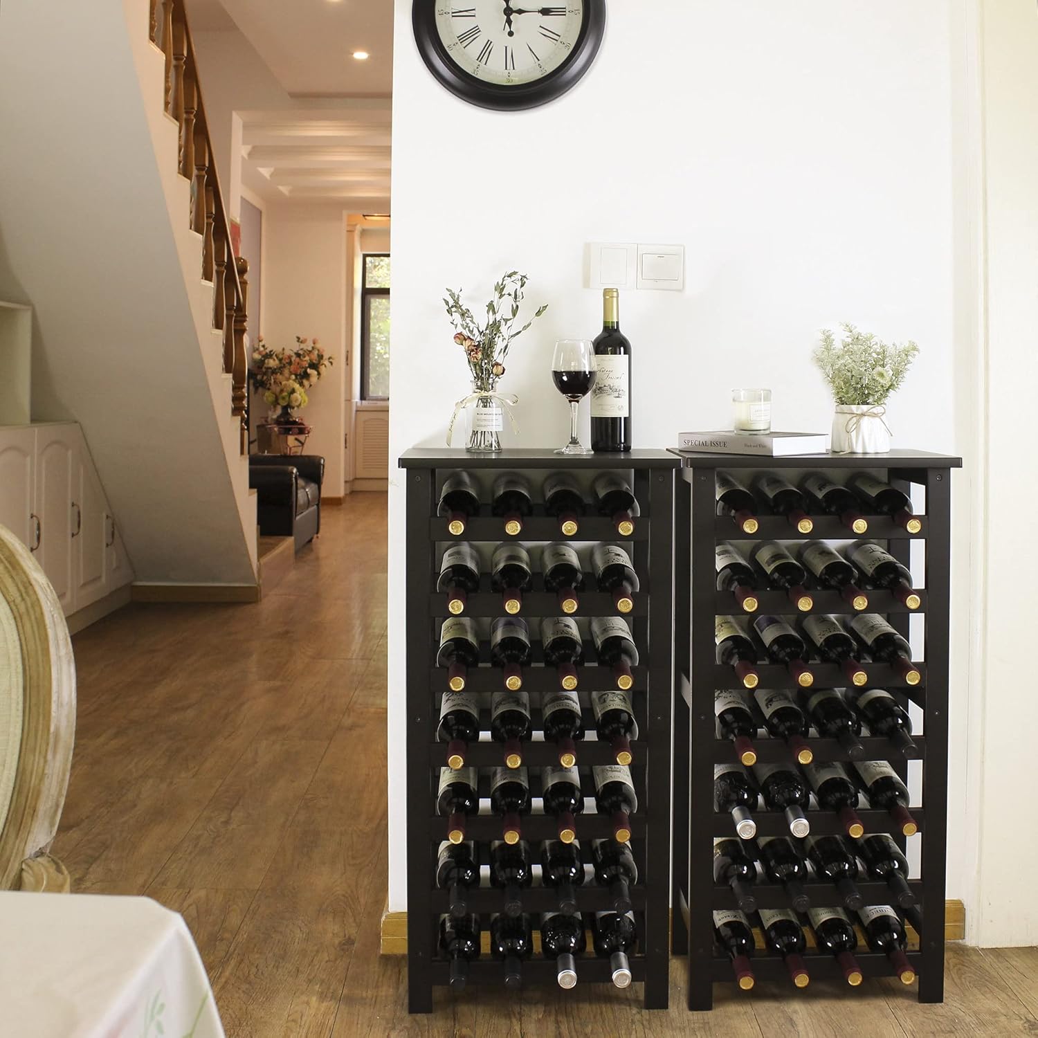 SMIBUY Bamboo Wine Rack 28 Bottles 7-Tier