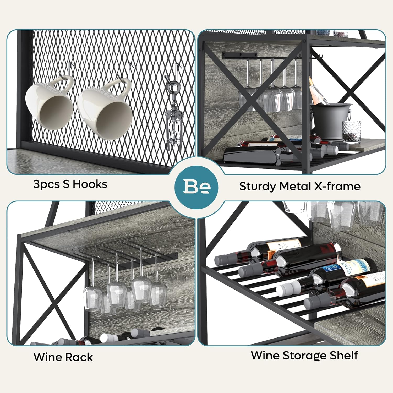 Bestier Freestanding Wine Rack Coffee Bar Table with Storage Gray
