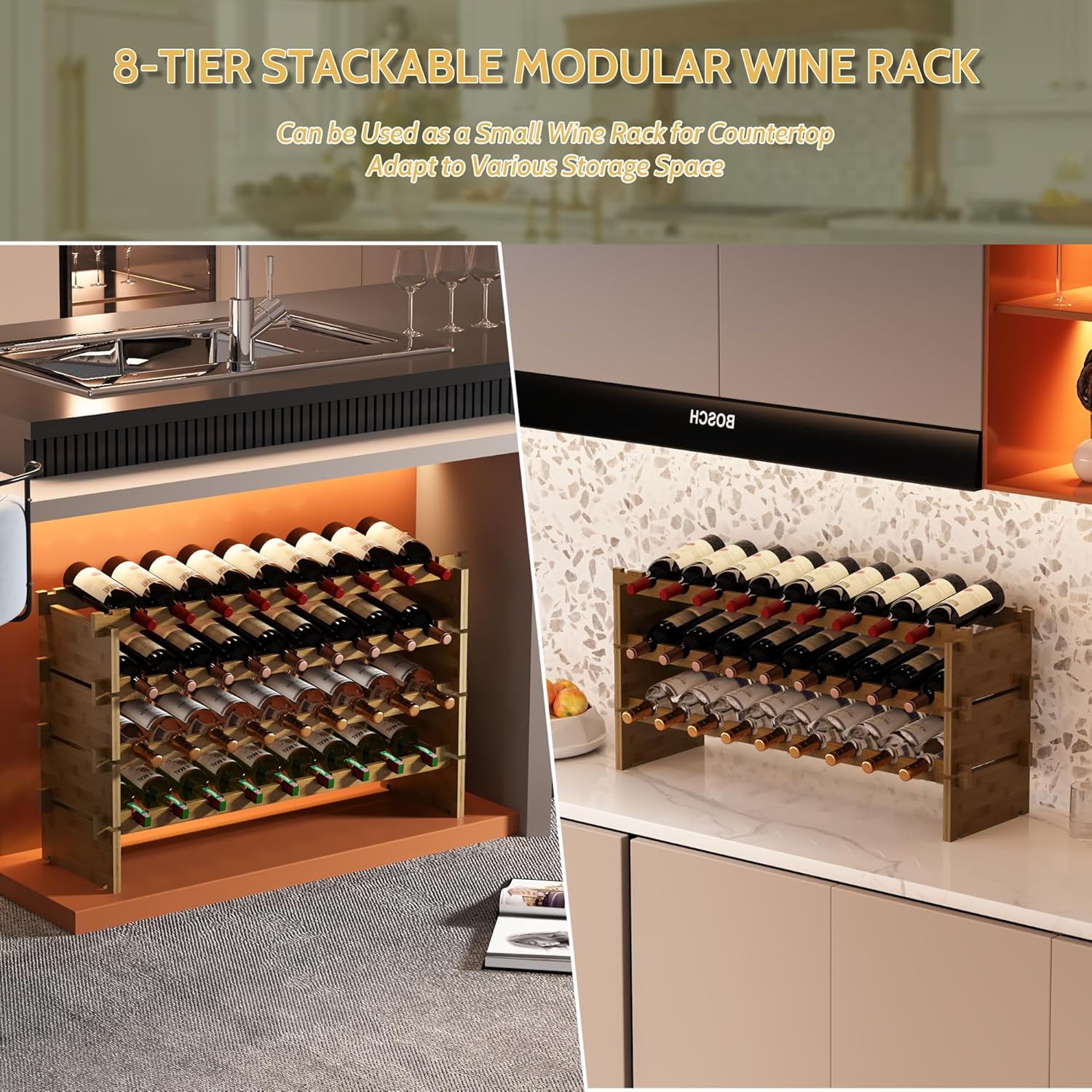 Bamboo 8-Tier Freestanding Wine Rack with Deer Stopper