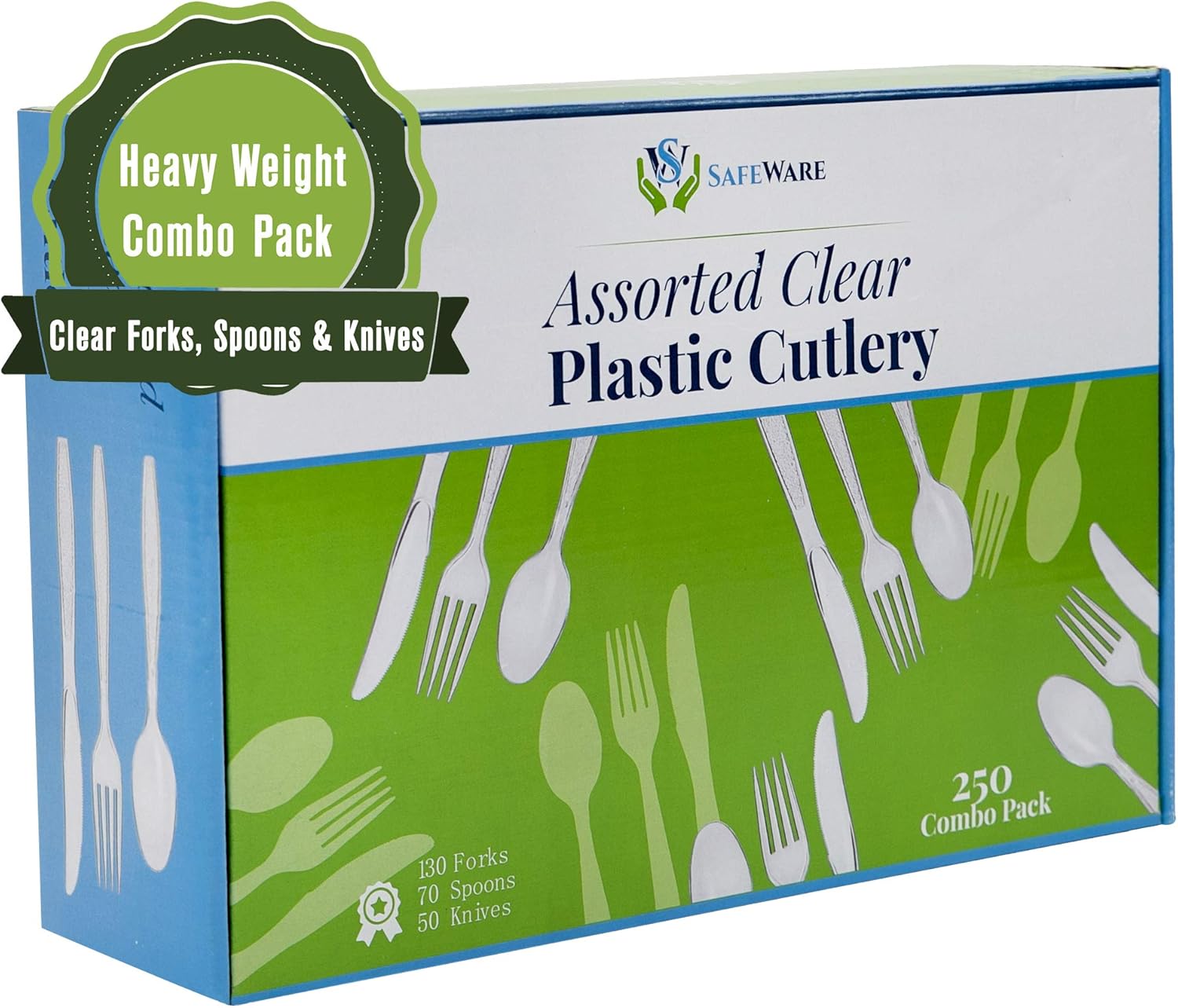 SafeWare 250 Count Clear Plastic Cutlery Combo Pack