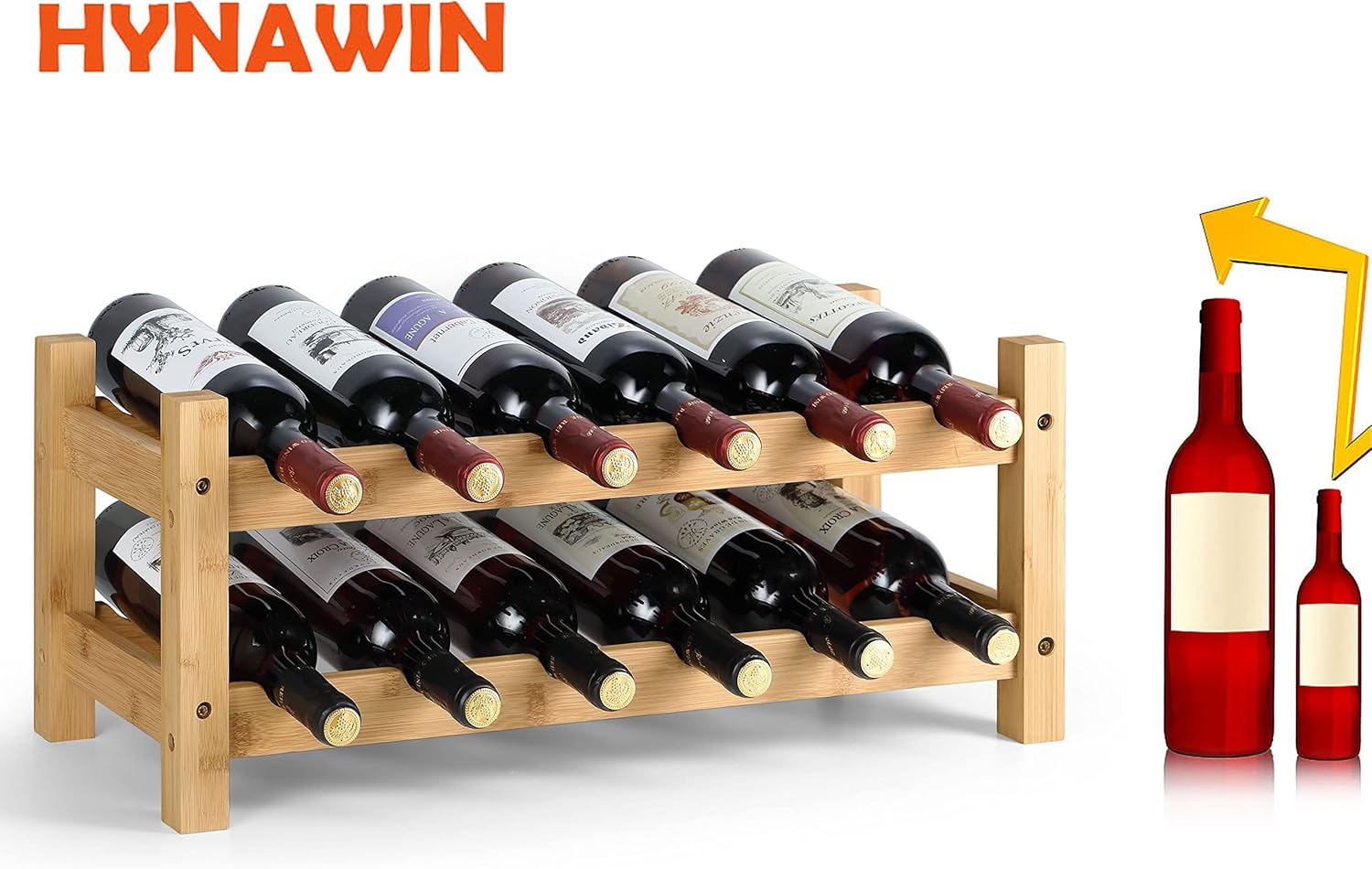 HYNAWIN 2 Tiers Bamboo Wine Rack Free Standing
