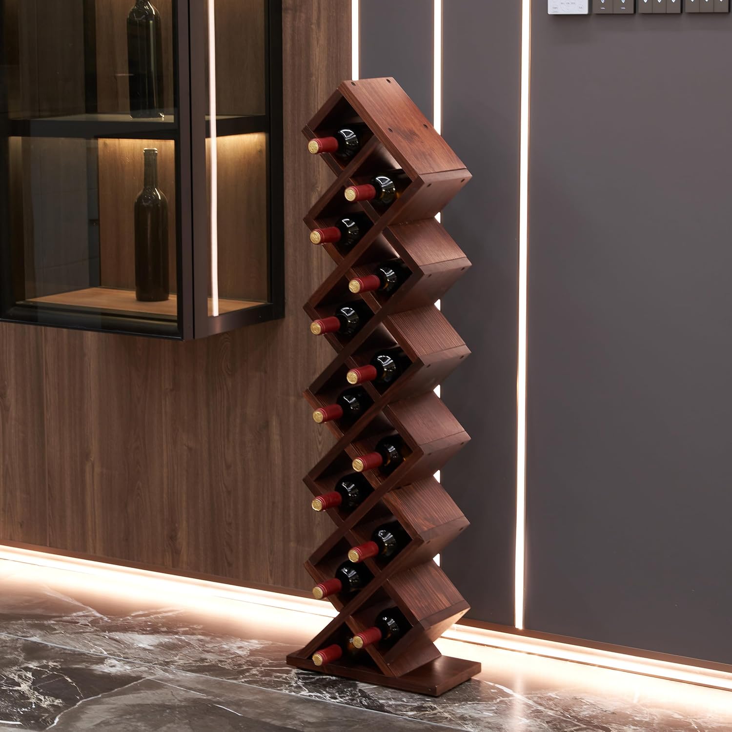 Rpuzonier Freestanding Wine Rack 12 Bottles Walnut Design