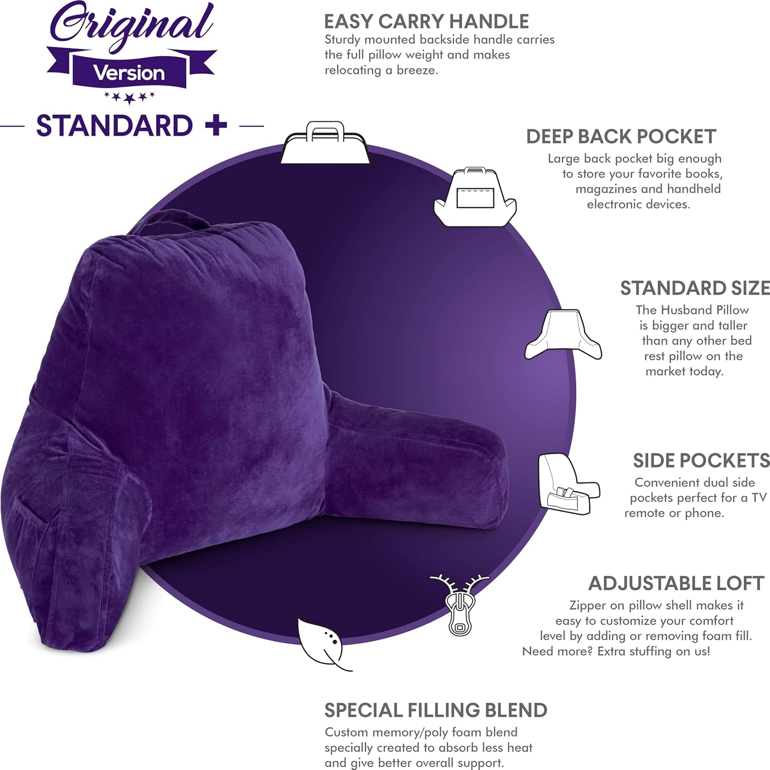 Husband Pillow Purple - Memory Foam Back Support Pillow