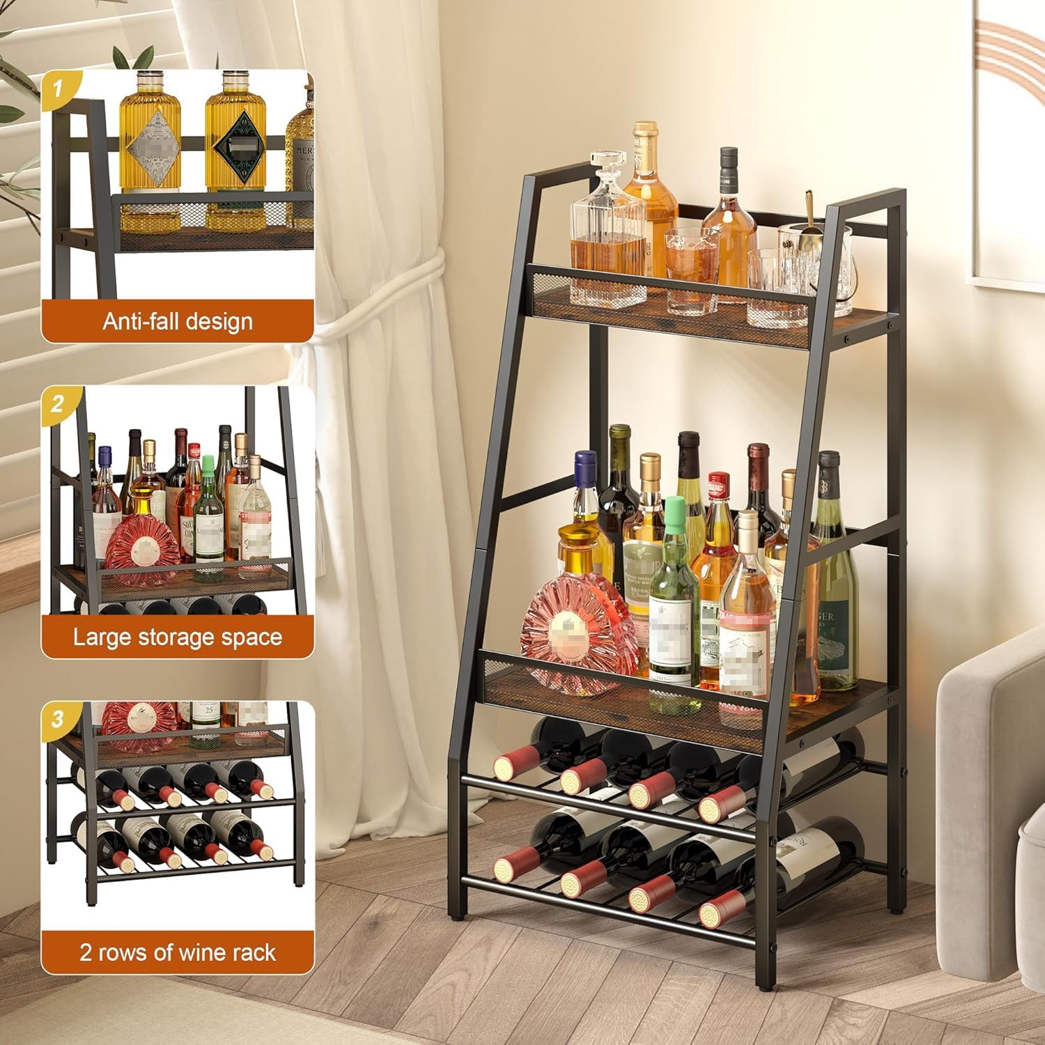 LOTEYIKE 4-Tier Freestanding Wine Rack Floor