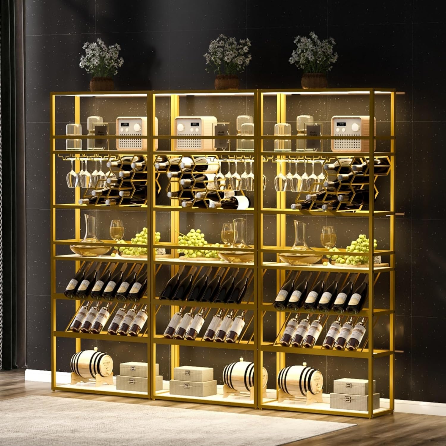 AiStarlink 7-Layer Wine Rack with LED Light and Glass Display 1