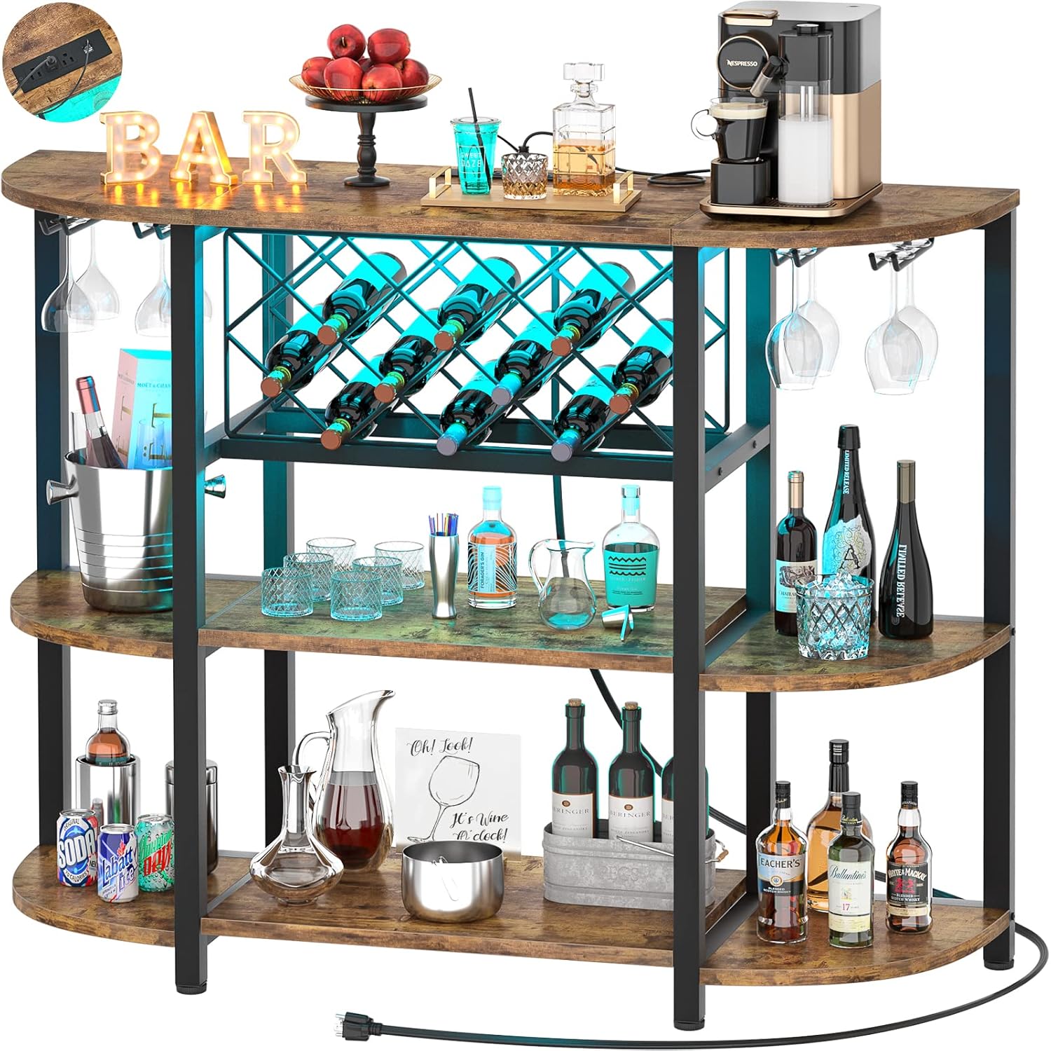 Unikito Freestanding Wine Rack Table with USB and LED Light