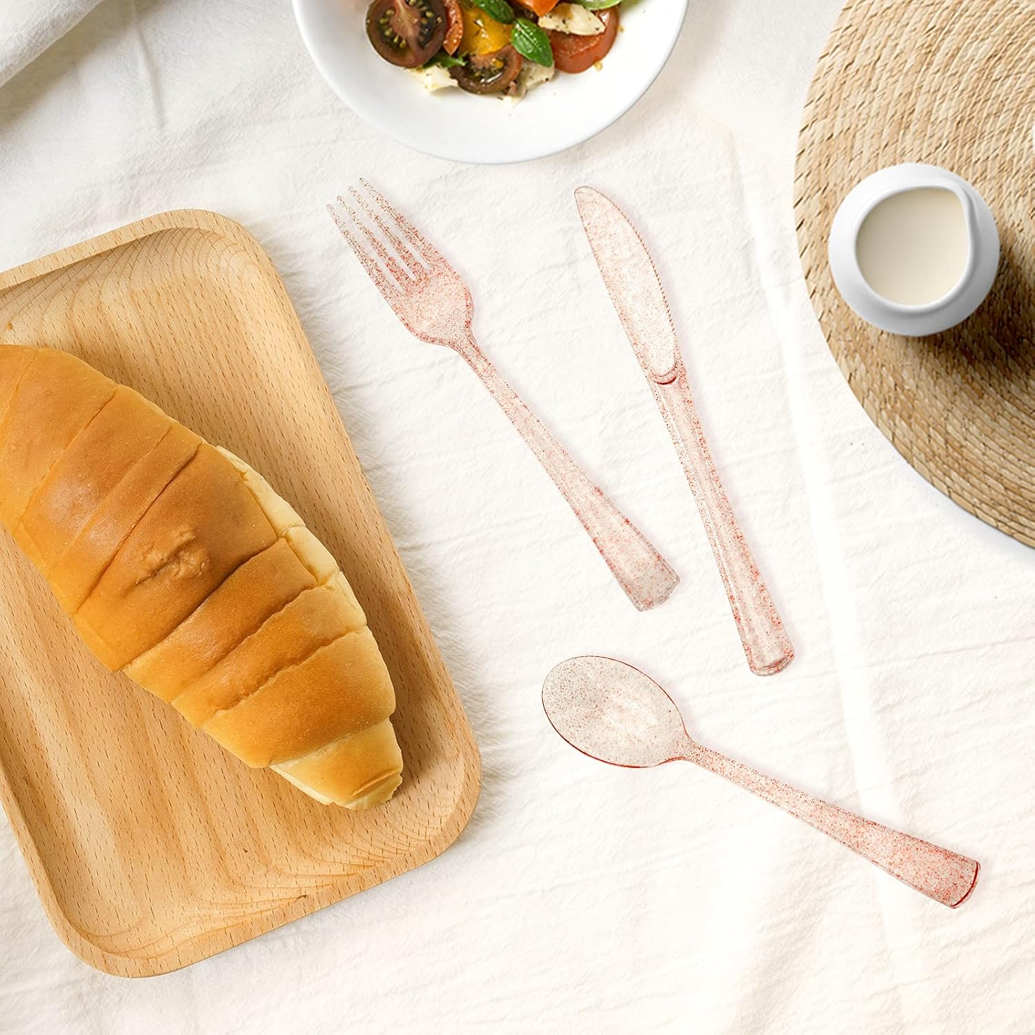180PCS Rose Gold Glitter Cutlery Set for Valentines Day