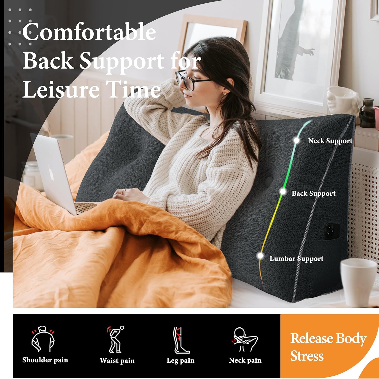 BNCKTRD Triangle Reading Pillow XXL Velvet Gray