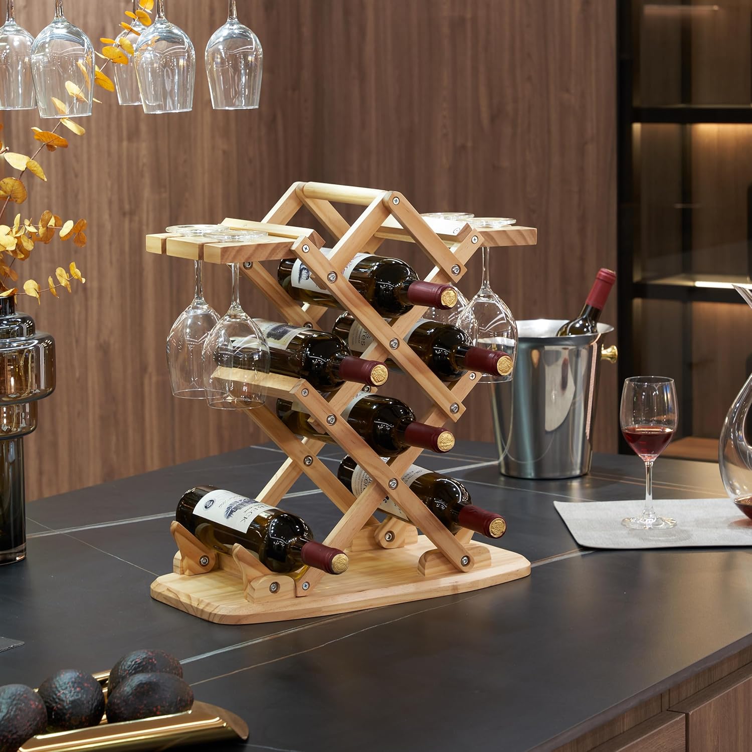 Solid Wood Wine Rack with 6 Bottle Capacity