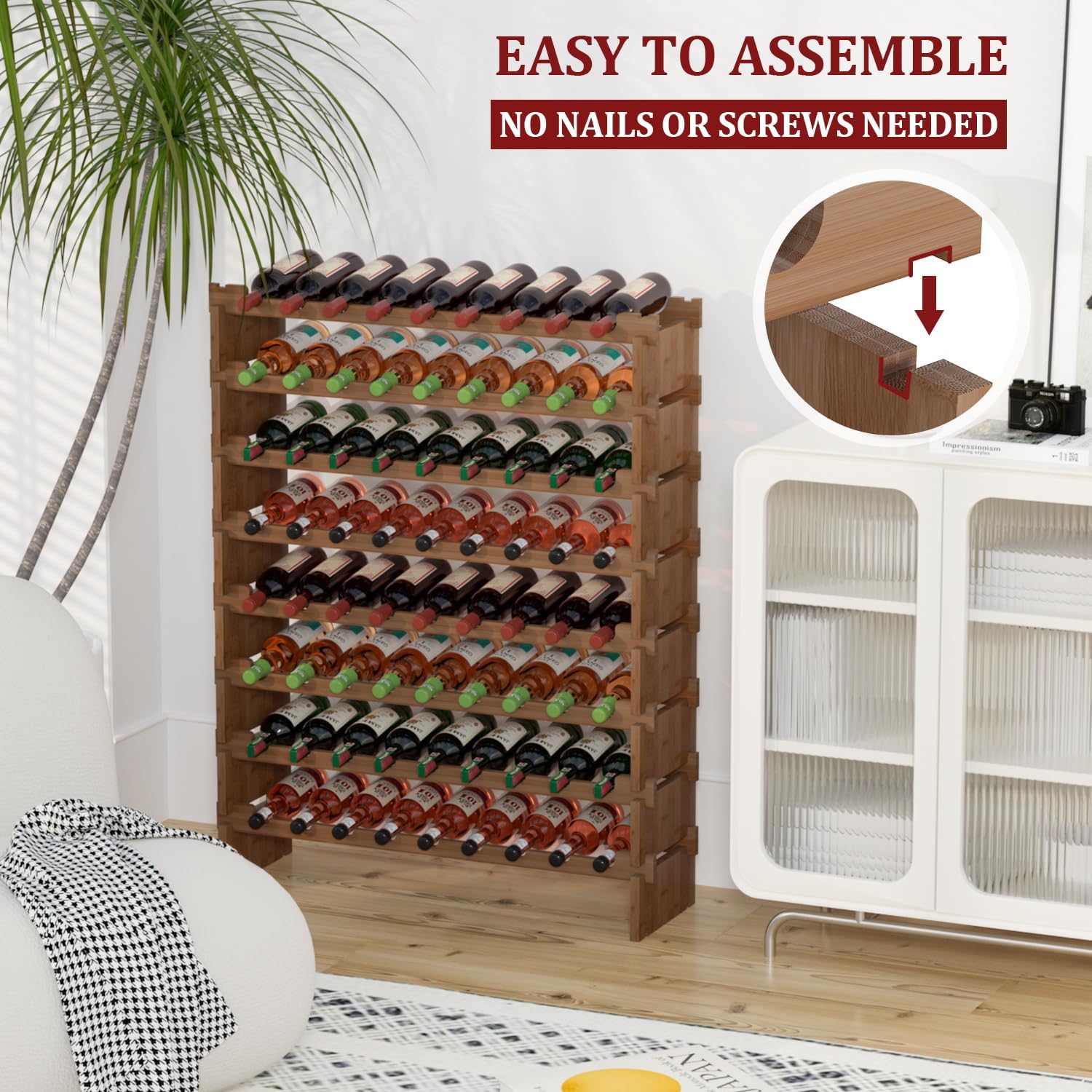 Domax 8 Tier Freestanding Wine Rack - 72 Bottle Capacity Bamboo Storage
