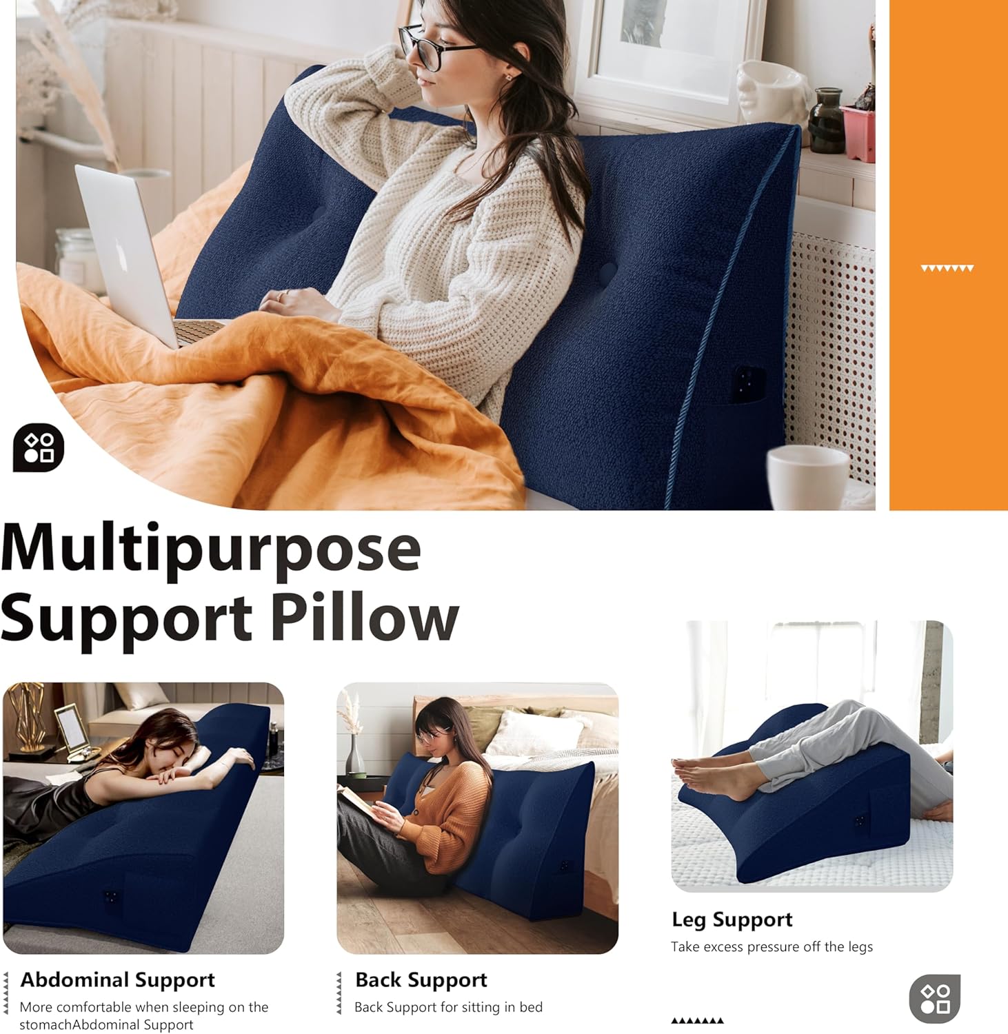 Triangle Reading Pillow XXL Velvet Deep Blue