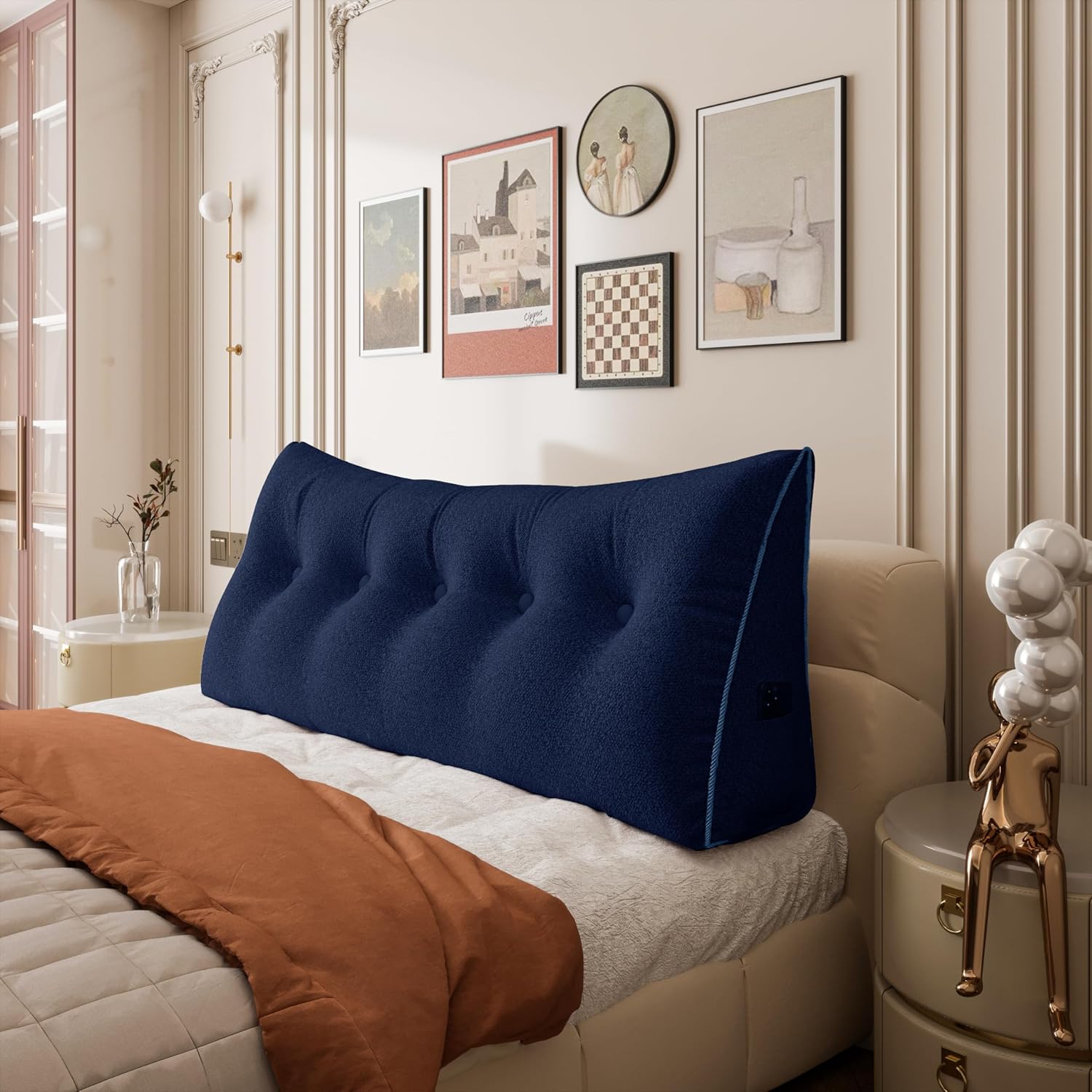 Triangle Reading Pillow XXL Velvet Deep Blue