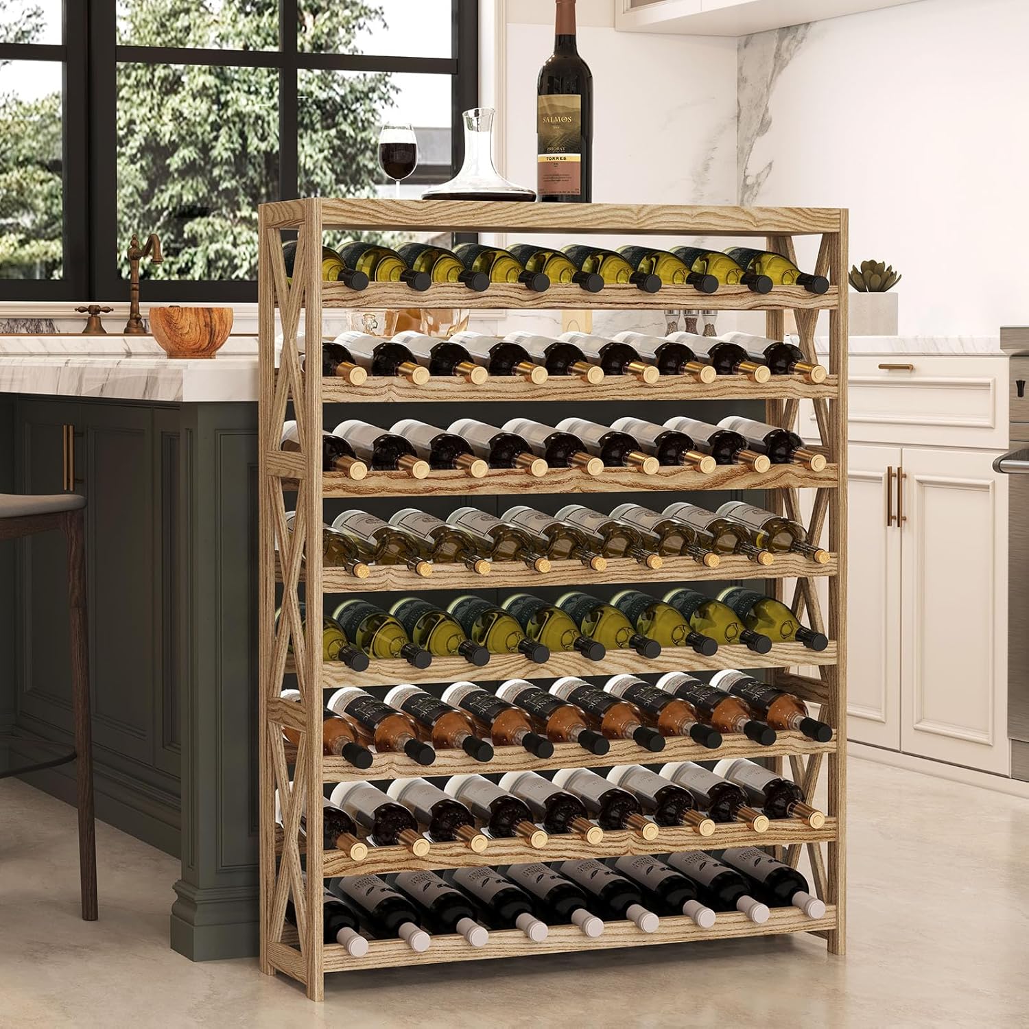Real Wood 8-Tier Wine Rack for Home and Kitchen