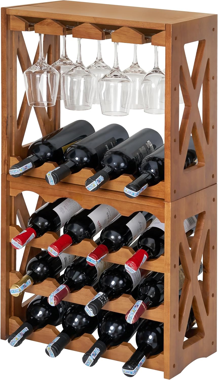 YCICI Wine Rack for 28 Bottles 12 Glasses